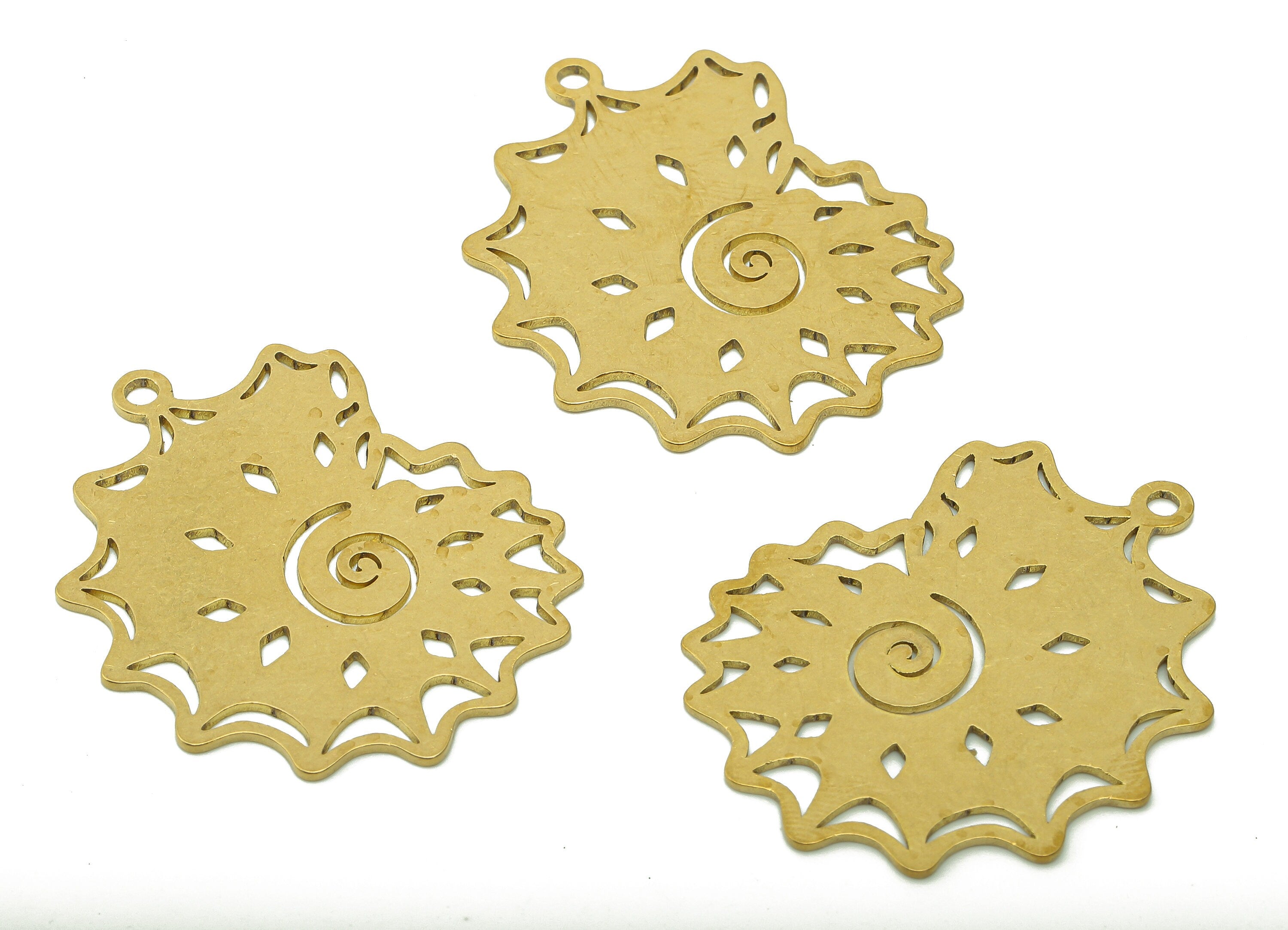 Brass Geometric Spiral Earring Charm - Raw Brass Swirl Earring - Snail Pendant With Loop - Ocean Charm For Necklace - 36x29.3x0.8mm -PPA5757 - DOMEDBAZAAR