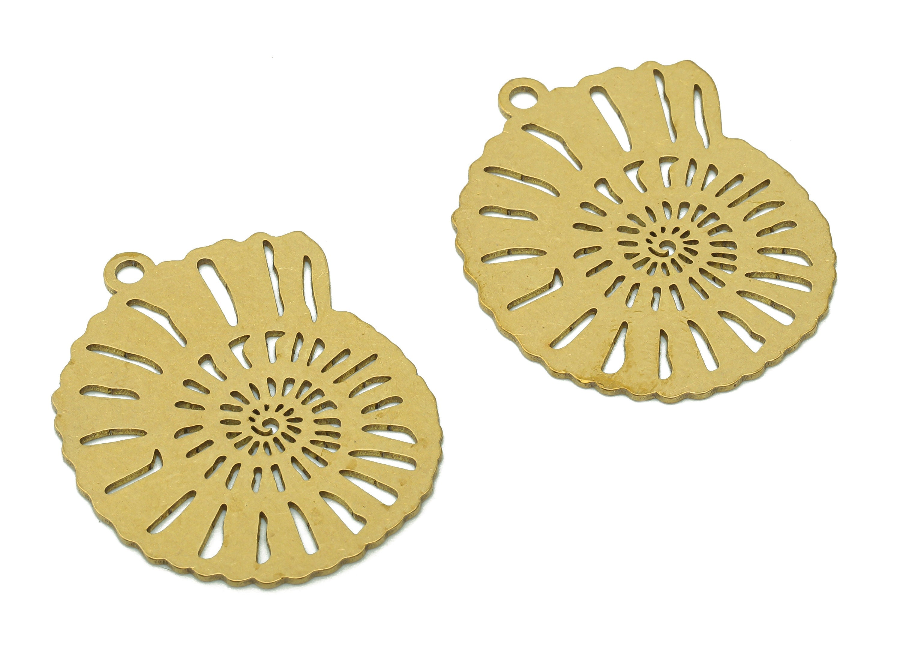 Brass Geometric Spiral Earring Charm - Raw Brass Swirl Earring - Snail Pendant With Loop - Ocean Charm For Necklace - 32x26.2x0.7mm -PPA5758 - DOMEDBAZAAR