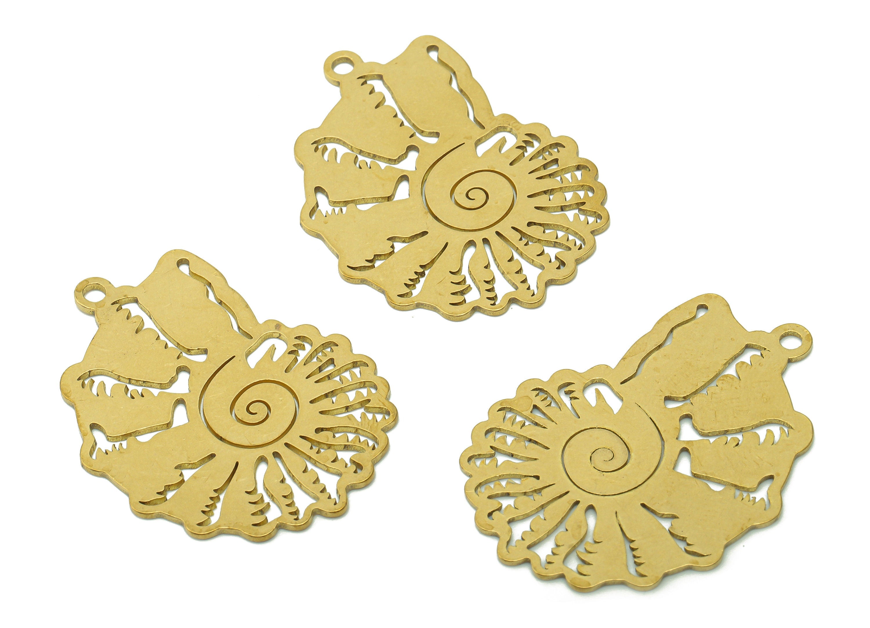 Brass Geometric Spiral Earring Charm - Raw Brass Swirl Earring - Snail Pendant With Loop - Ocean Charm For Necklace -36.2x36.1x0.8mm-PPA5762 - DOMEDBAZAAR
