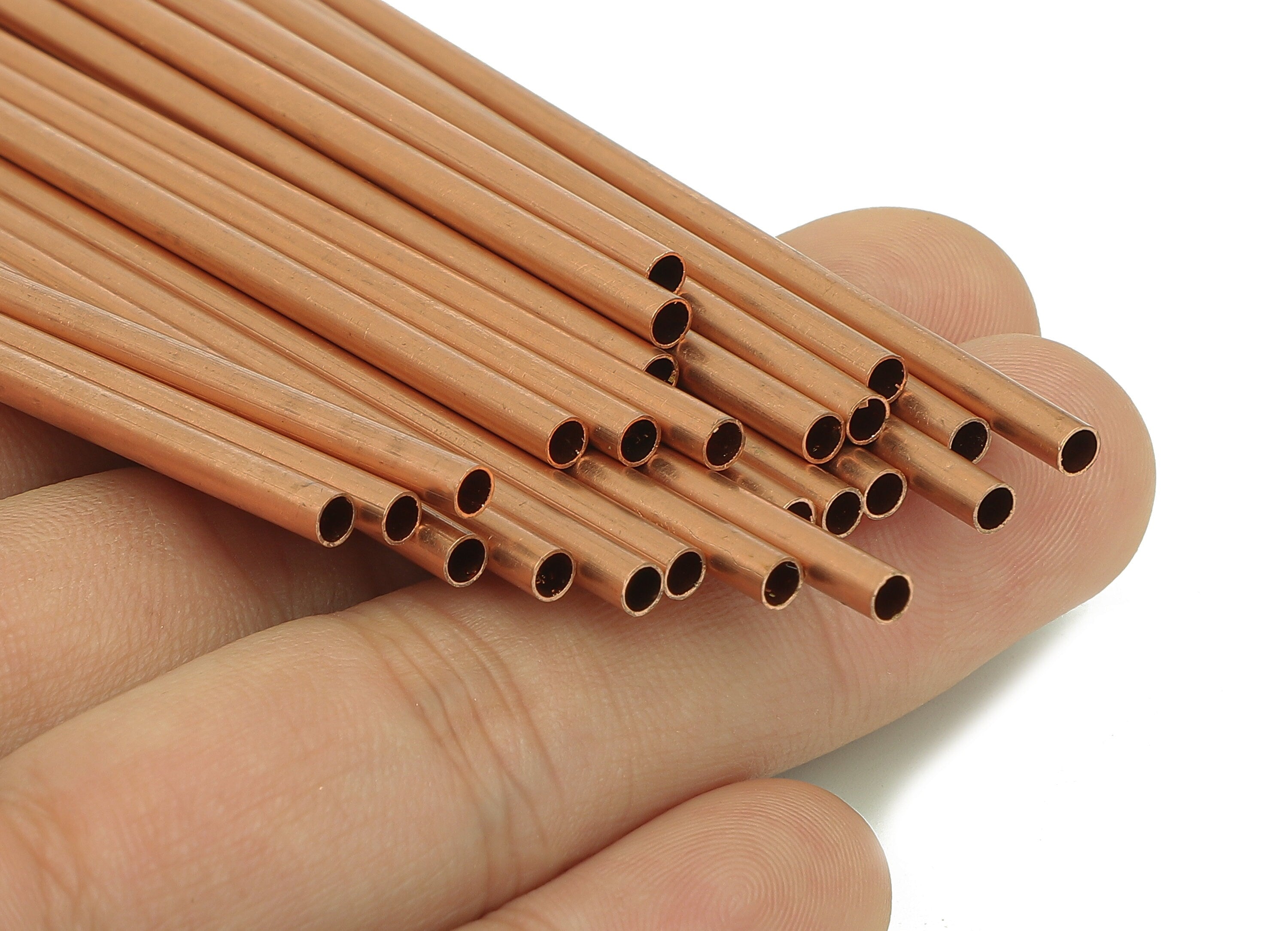 Copper Himmeli Tubes - Raw Copper Round Himmeli DIY Tube Beads - Circle Pipes for Geometric - For Air Plants - 3x0.2x120mm - PP8146-120 - DOMEDBAZAAR
