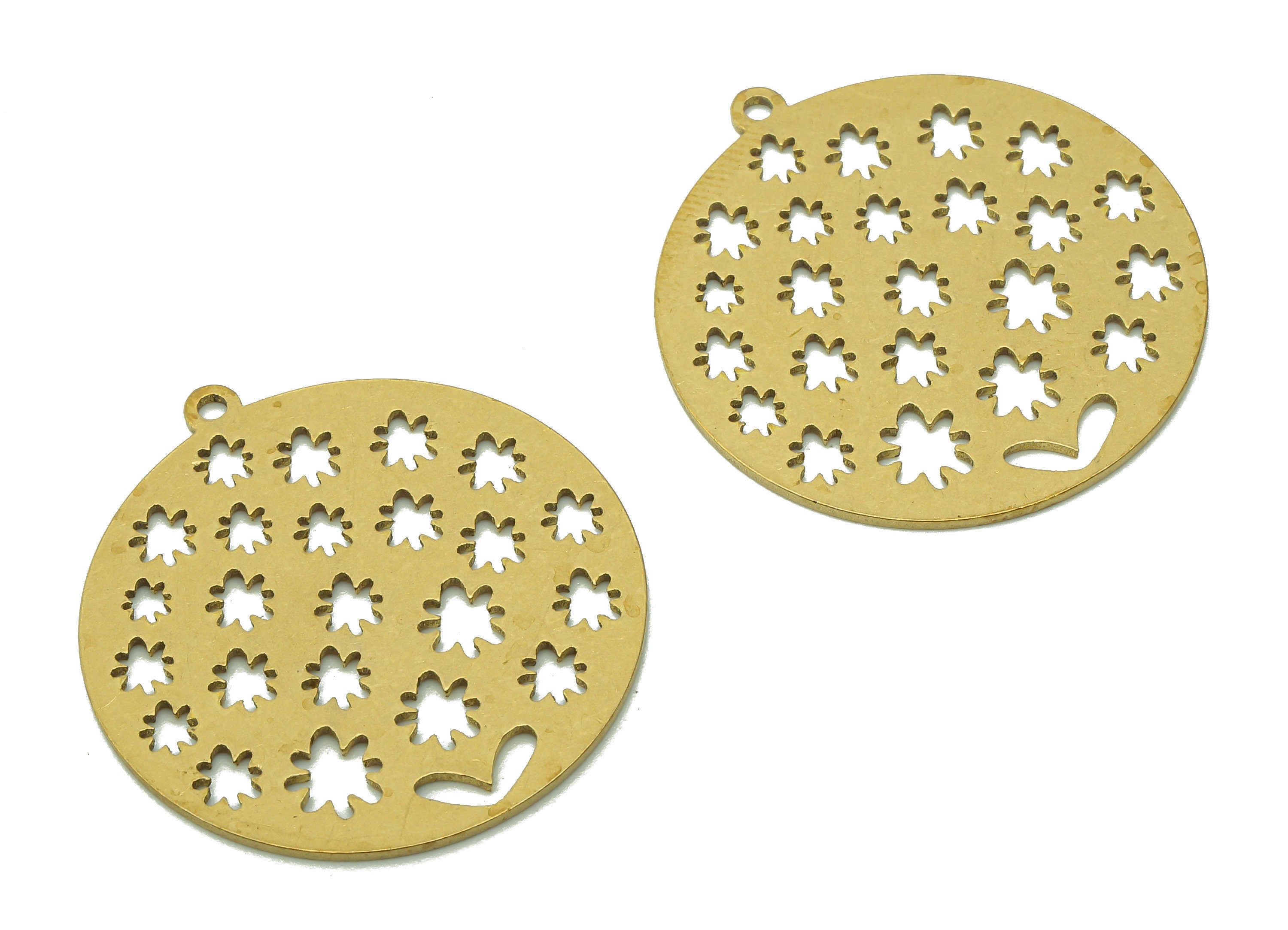 Brass Round Stars Earring Charm - Raw Brass Snowflakes Cutout Earring - Flower Pendant With Loop - Heart Charm - 29.9x27.6x0.8mm - PPA5780 - DOMEDBAZAAR