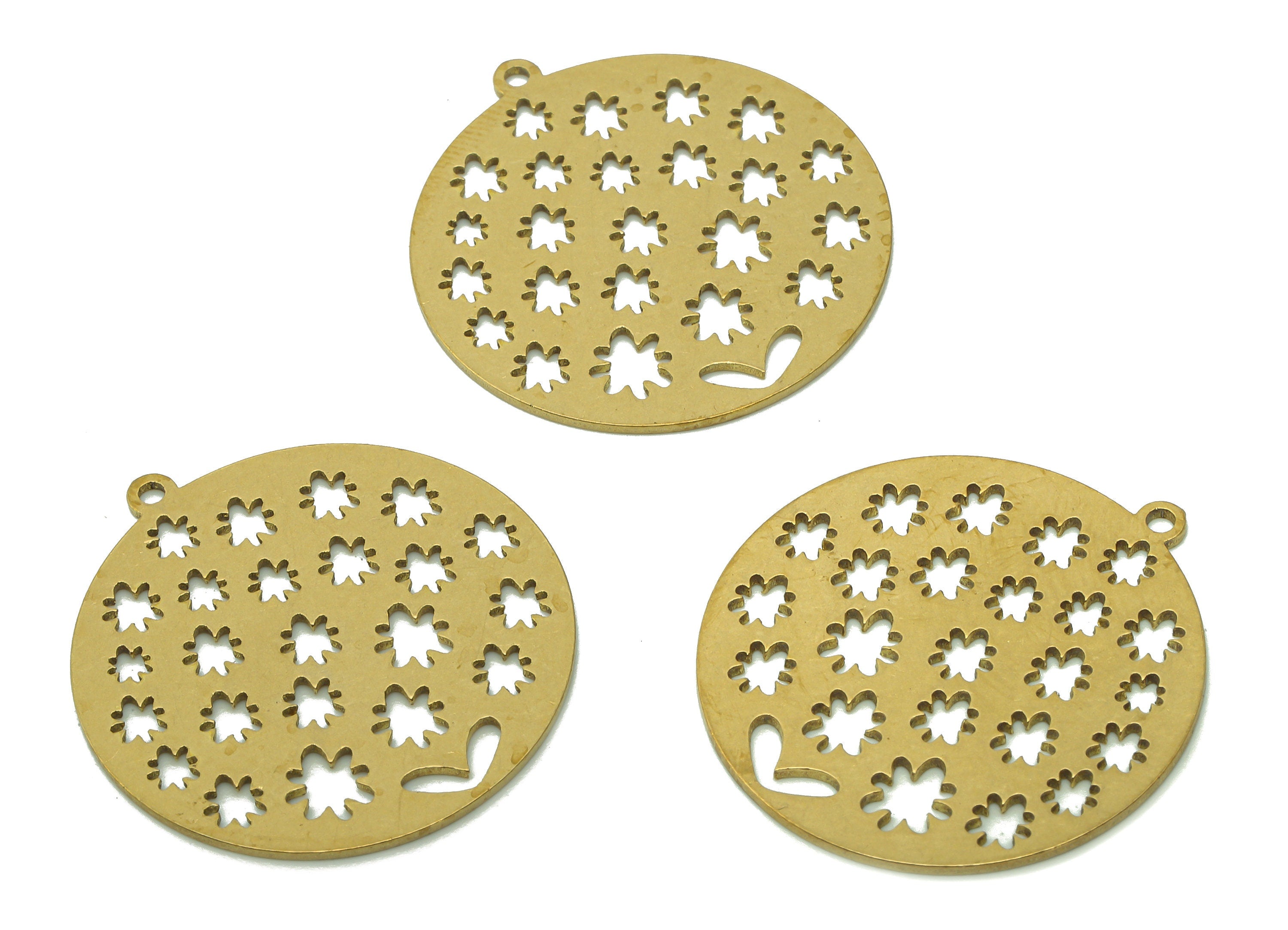 Brass Round Stars Earring Charm - Raw Brass Snowflakes Cutout Earring - Flower Pendant With Loop - Heart Charm - 29.9x27.6x0.8mm - PPA5780 - DOMEDBAZAAR