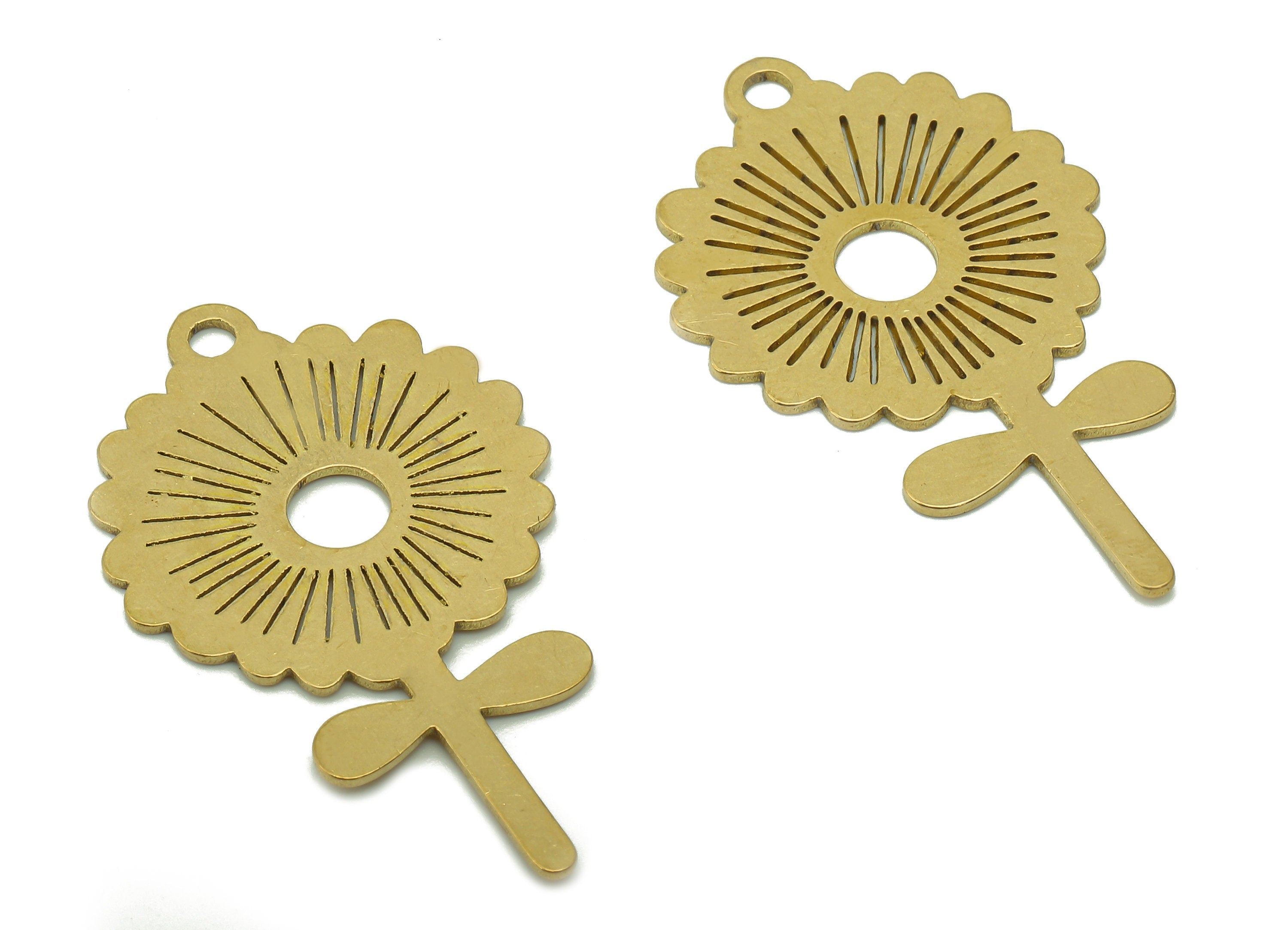 Brass Sun Flower Earring Charms - Raw Brass Hollow Earring - Pendant With Loop - Botanical Charm For Necklace - 35.8x20.7x0.7mm - PPA5786 - DOMEDBAZAAR