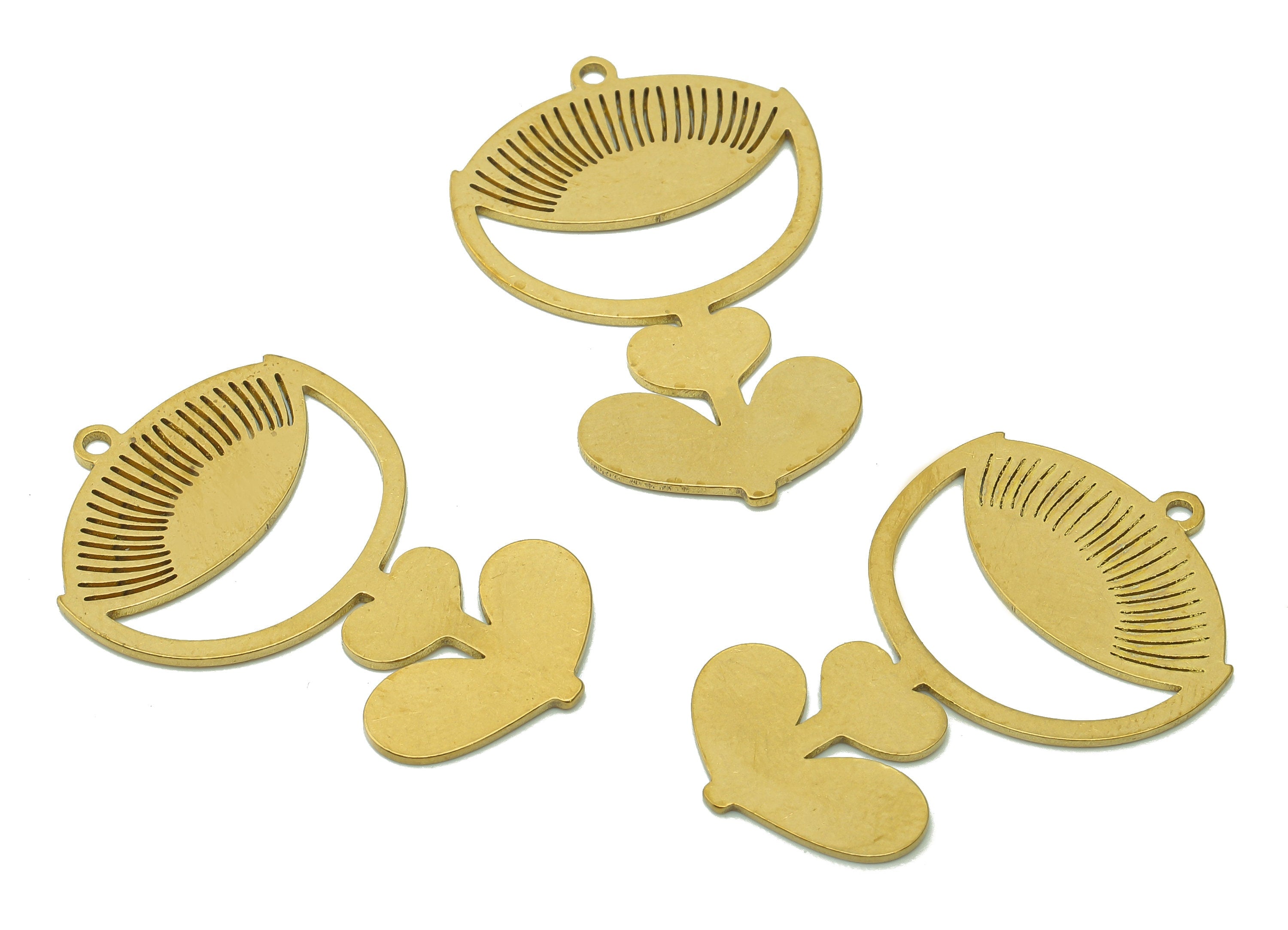 Brass Flower Earring Charms - Raw Brass Hollow Crescent Earring - Pendant With Loop - Botanical Charm For Necklace - 35.9x23x0.8mm - PPA5788 - DOMEDBAZAAR