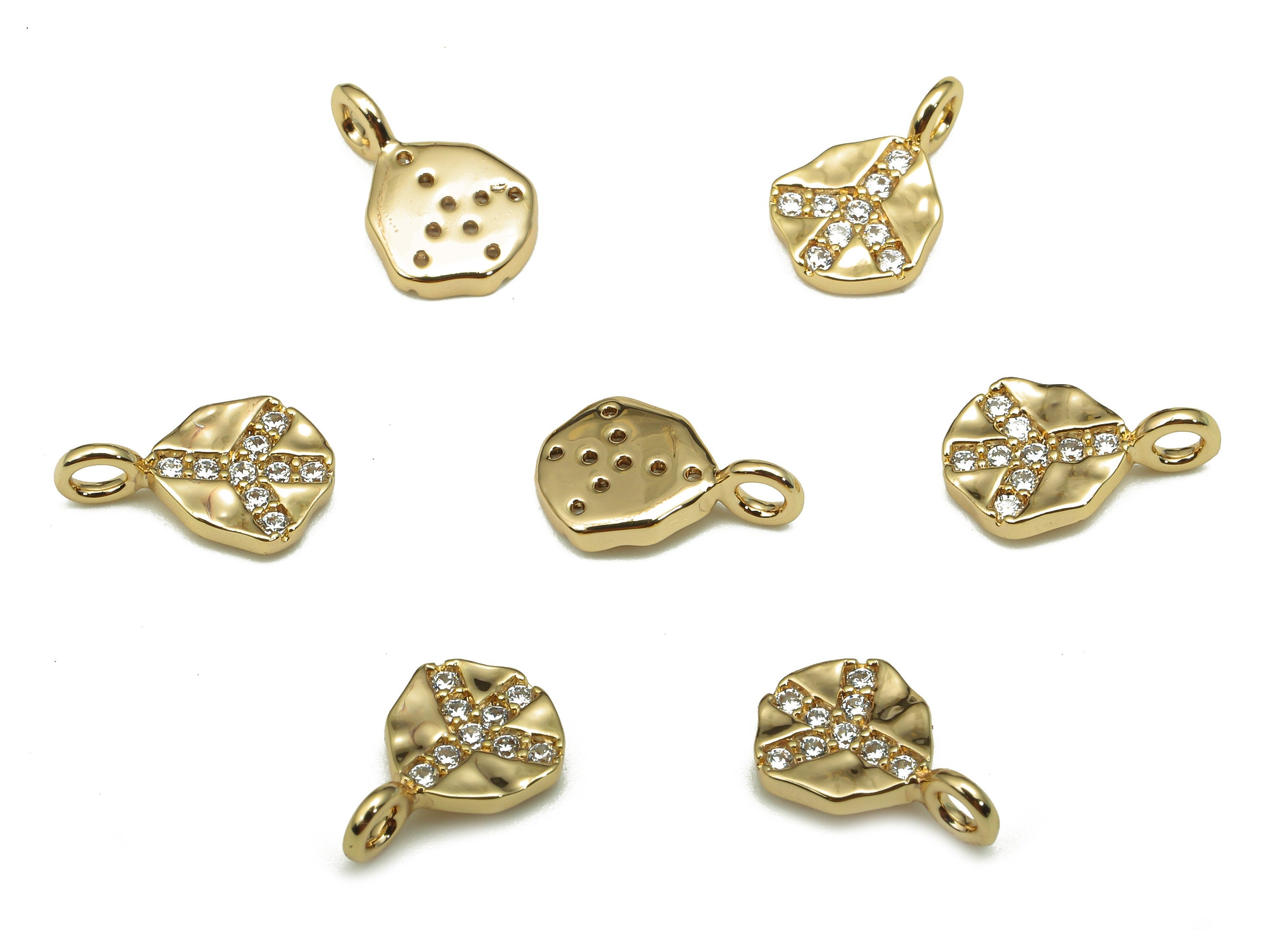 Brass Mini Leaf Earring Charm - Gold Mini Leaves Earring With Zircon - Pendant With Loop - 18K Real Gold Plating - 10.2x6.5x1.4mm - RGP5281 - DOMEDBAZAAR
