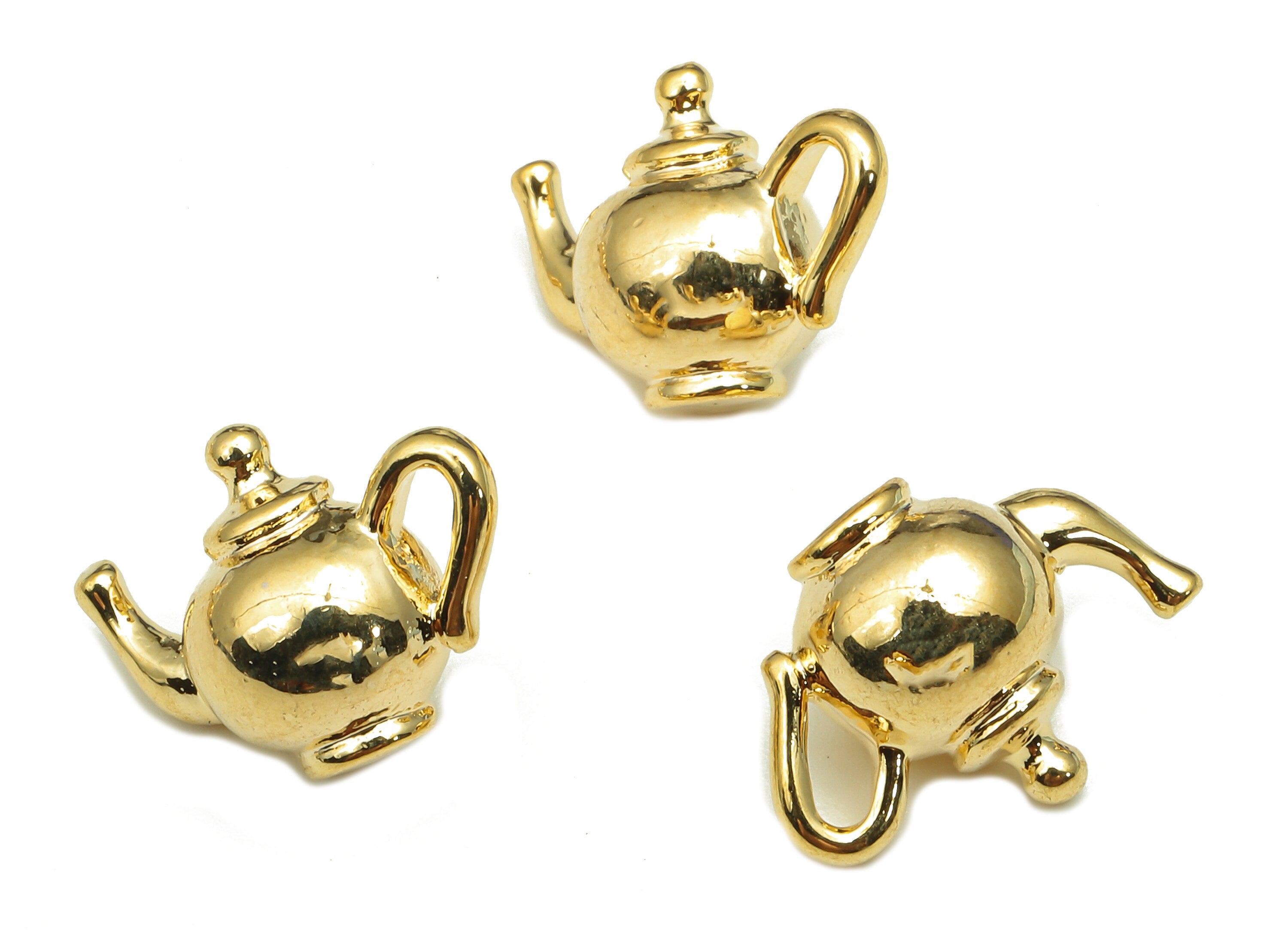 Brass Teapot Earring Charm - Gold Mini Kettle Earring - Teapot Figure Charm - 18K Real Gold Plated Brass Charm - 14.5x10.9x7.8mm - RGP5283 - DOMEDBAZAAR