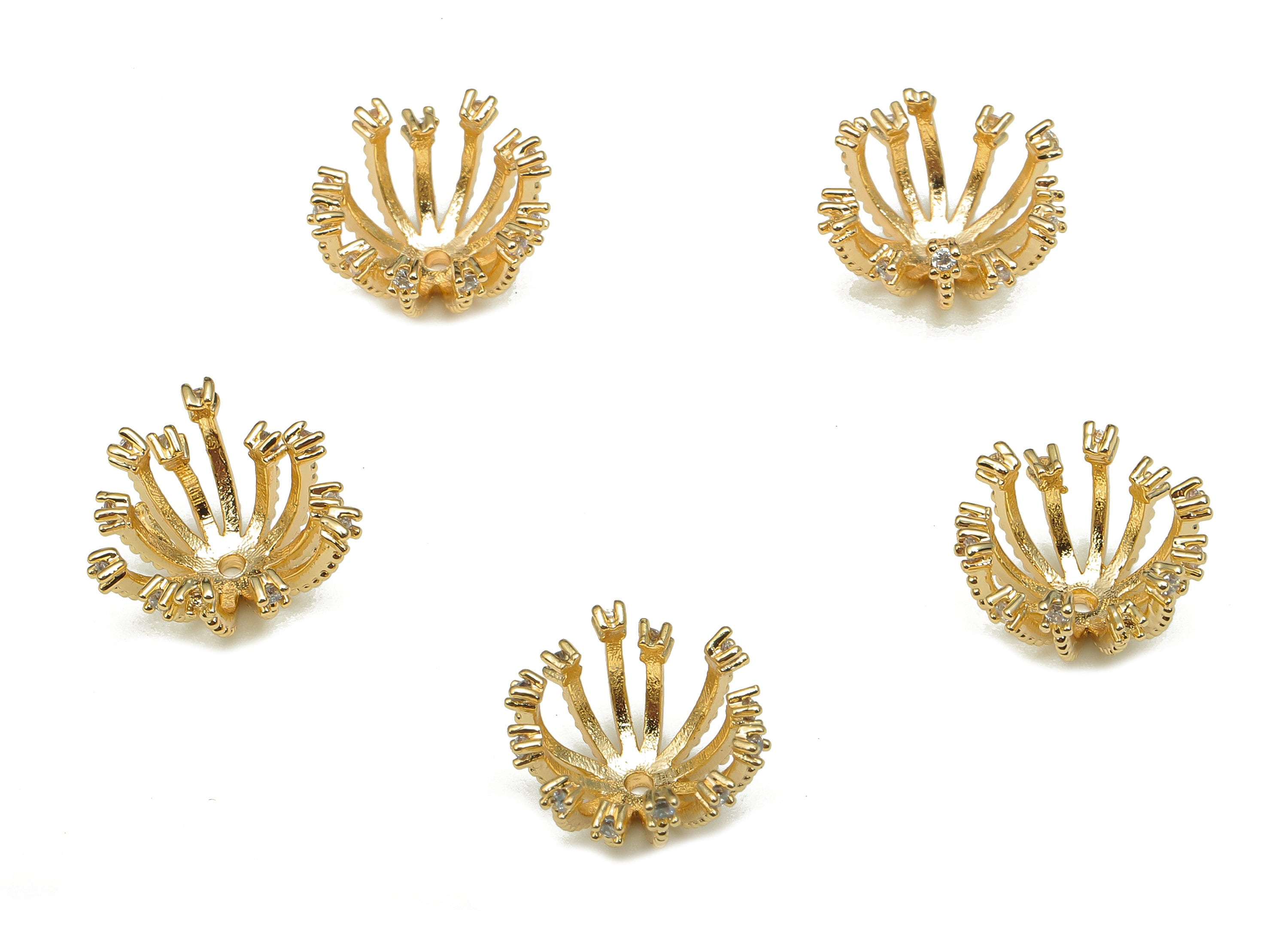Brass Flower Bead Caps - Gold Flower Cap Ends - Flower With Zircon - 18K Real Gold Plating - 12.8x7.9x2.3mm - RGP5284 - DOMEDBAZAAR