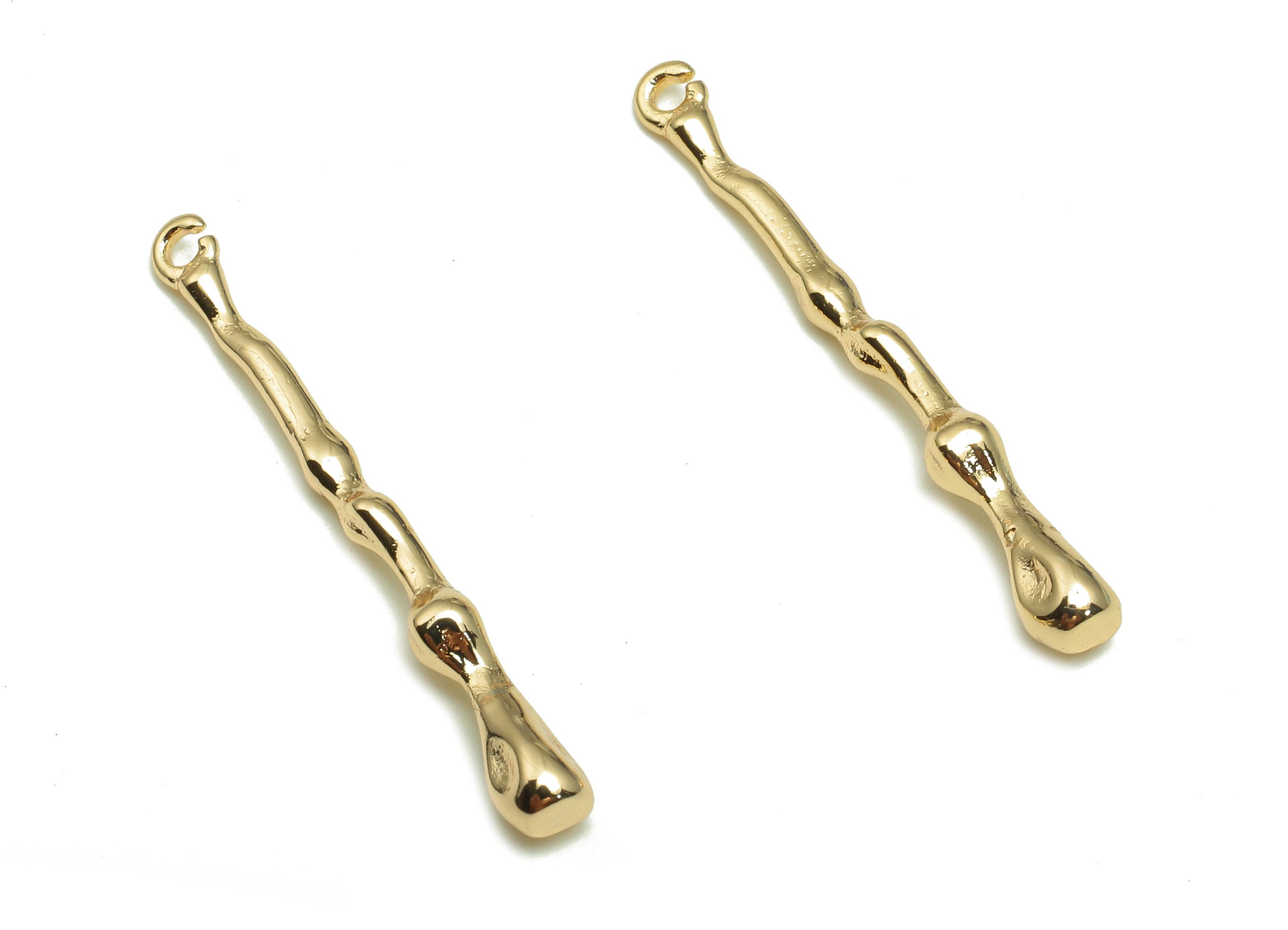 Brass Stick Earring Charm - Gold Textured Stick Earring - Stick Pendant With Loop - 18K Real Gold Plating - 29.8x2.8x2.5mm - RGP5286 - DOMEDBAZAAR