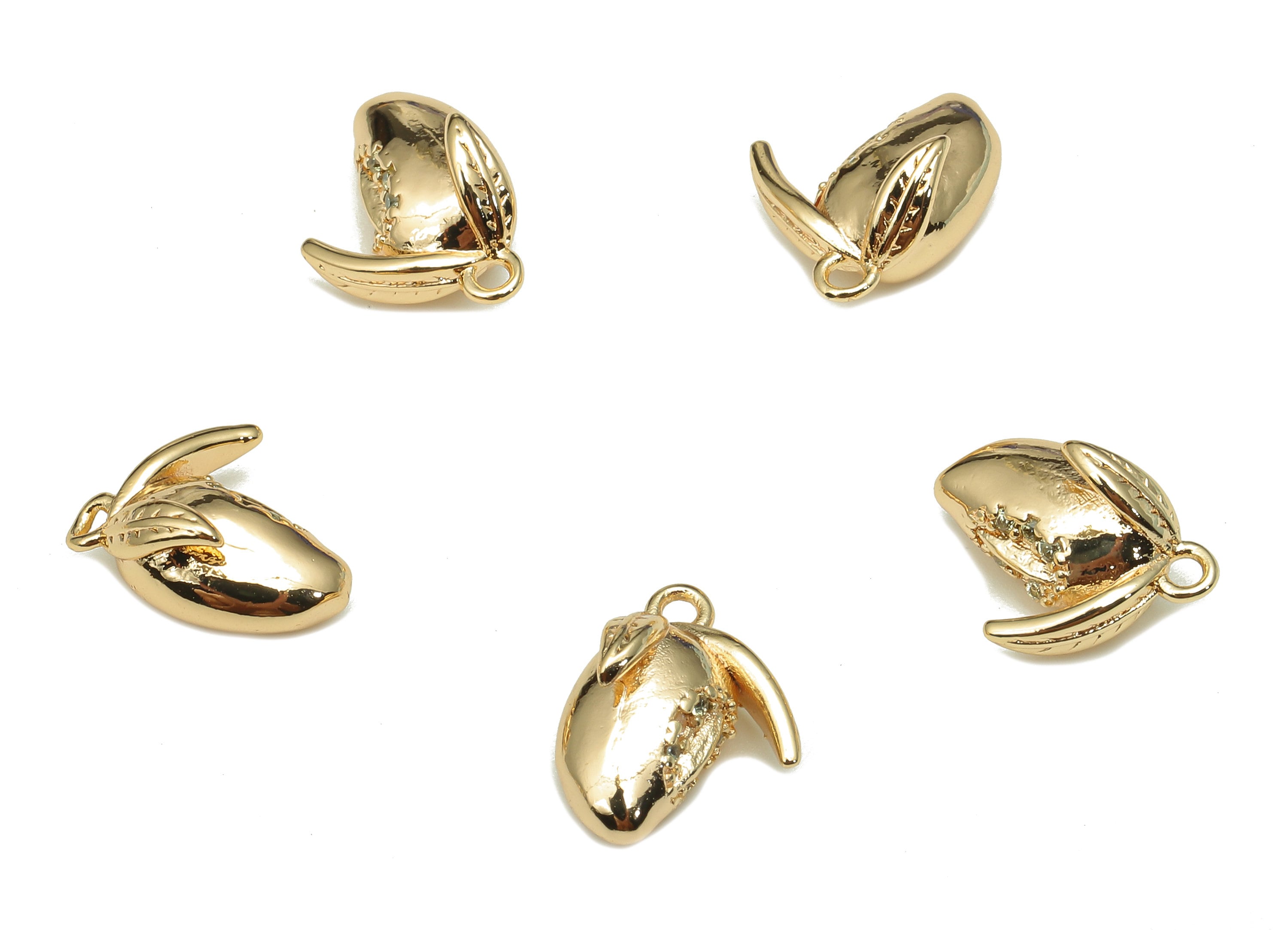 Brass Mini Mango Earring Charm - Zircon Mini Fruit Earring - Small Mango Pendant With Loop - 18K Real Gold Plating - 12x8.9x4.5mm - RGP5288 - DOMEDBAZAAR