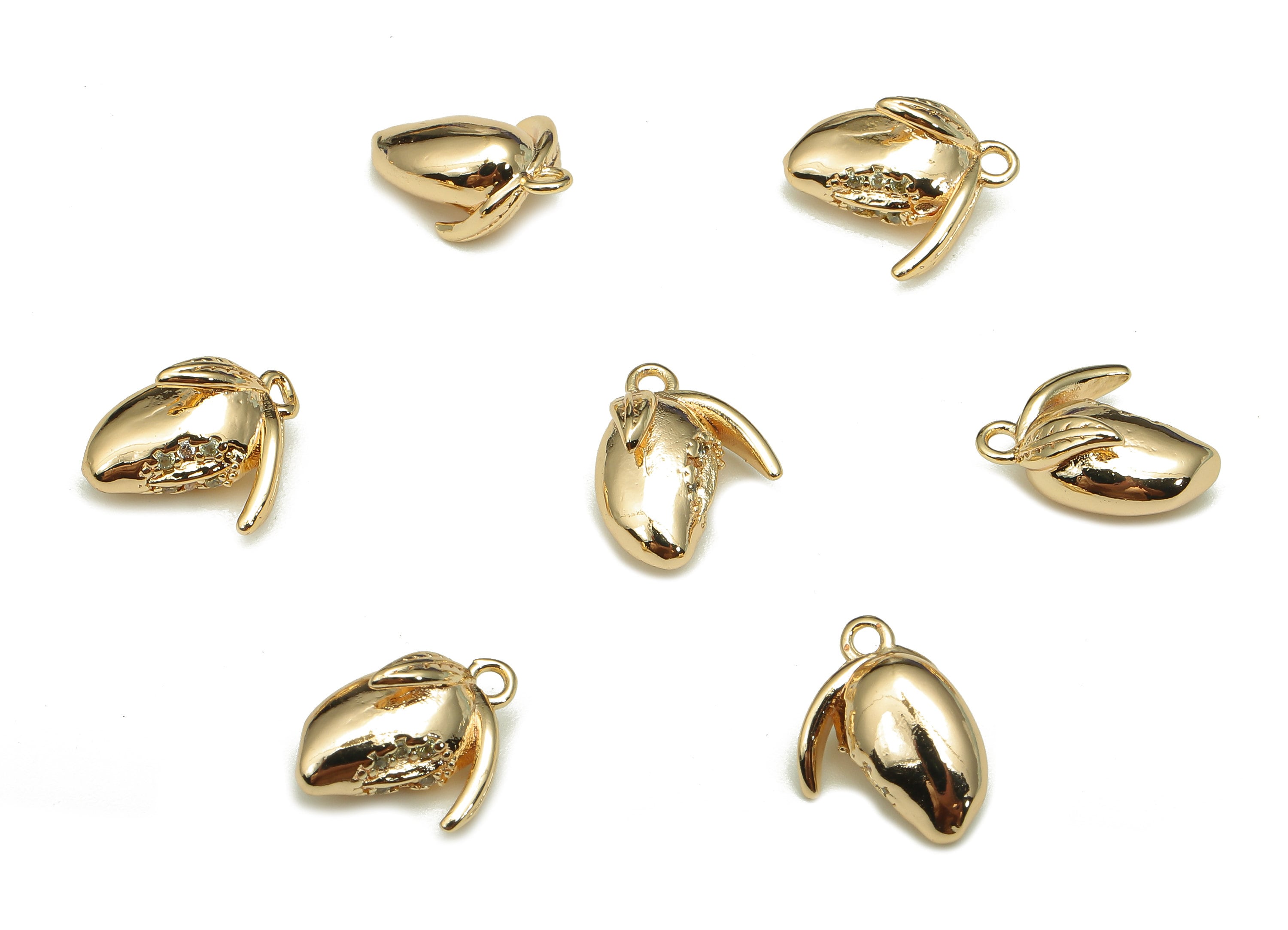 Brass Mini Mango Earring Charm - Zircon Mini Fruit Earring - Small Mango Pendant With Loop - 18K Real Gold Plating - 12x8.9x4.5mm - RGP5288 - DOMEDBAZAAR