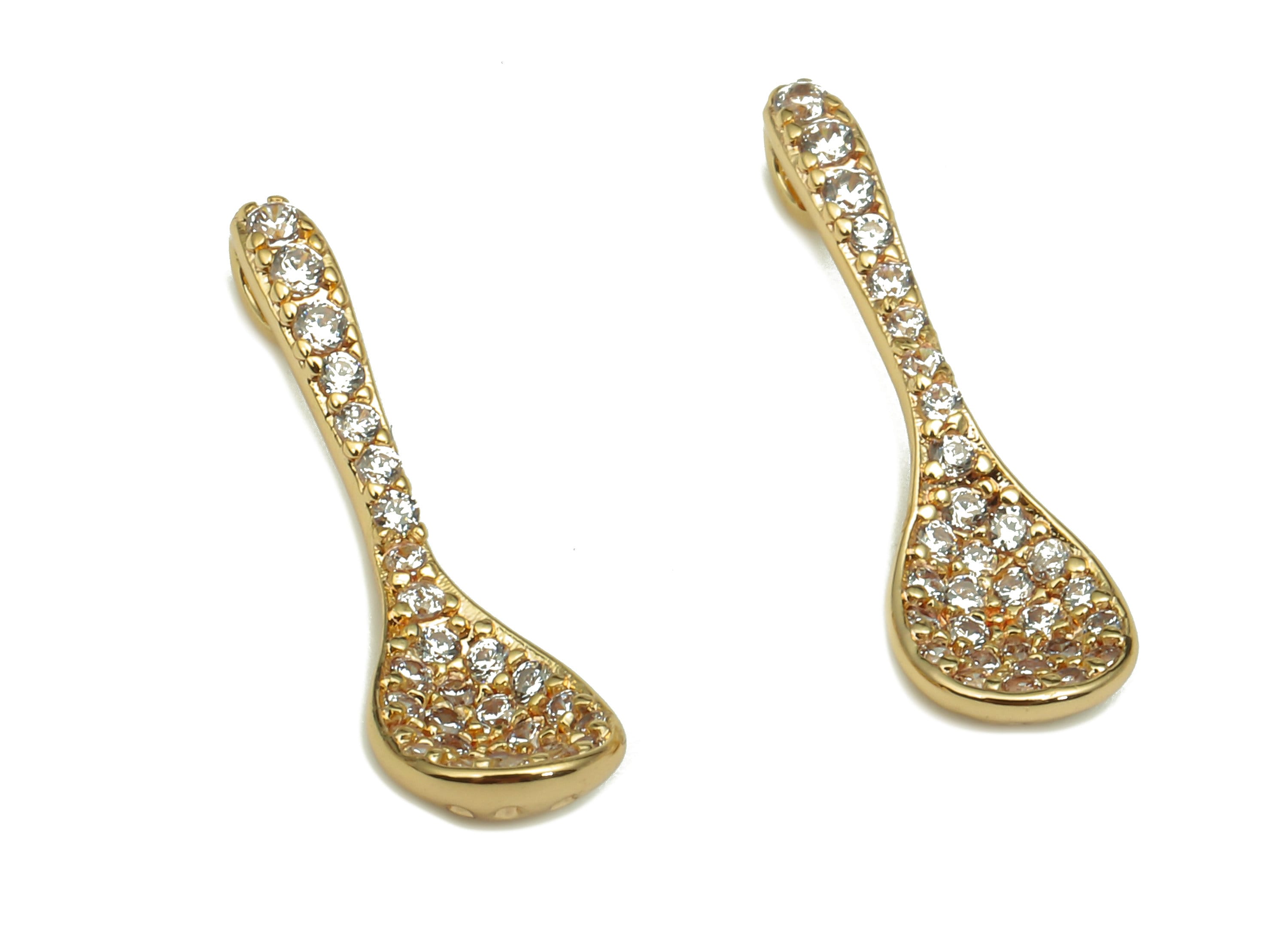 Brass Spoon Earring Charm - Zircon Textured Spoon Earring - Pendant With Loop - Figure Charm - 18K Real Gold Plating -17.3x5.2x1.4mm-RGP5290 - DOMEDBAZAAR
