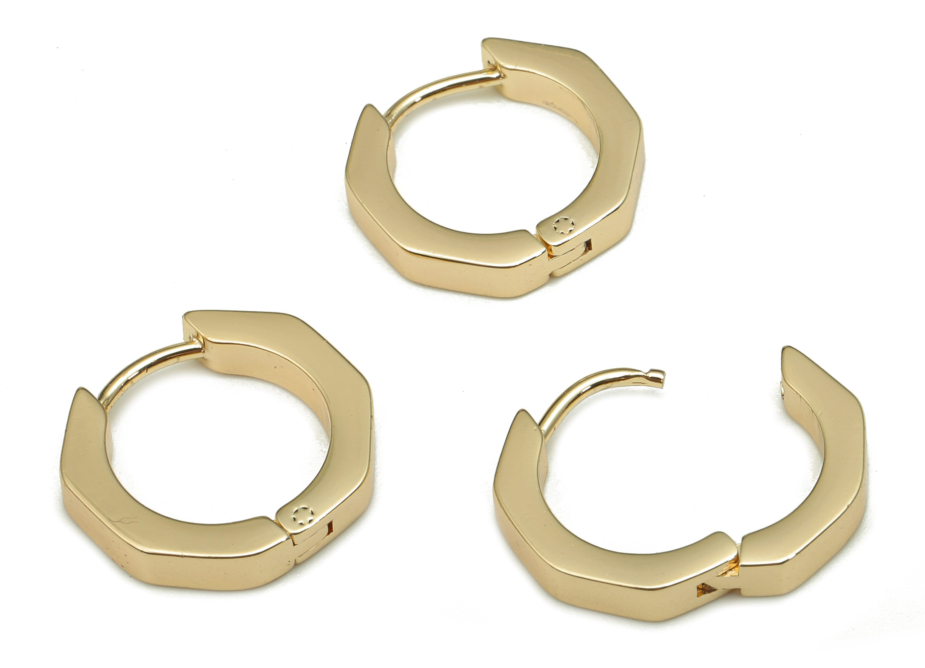 Brass Round Earring Clasp - Gold Circle Hoop Earring - Thick Huggie Hoop Earring - 18K Real Gold Plating - 15.7x15.7x2.9mm - RGP5293 - DOMEDBAZAAR