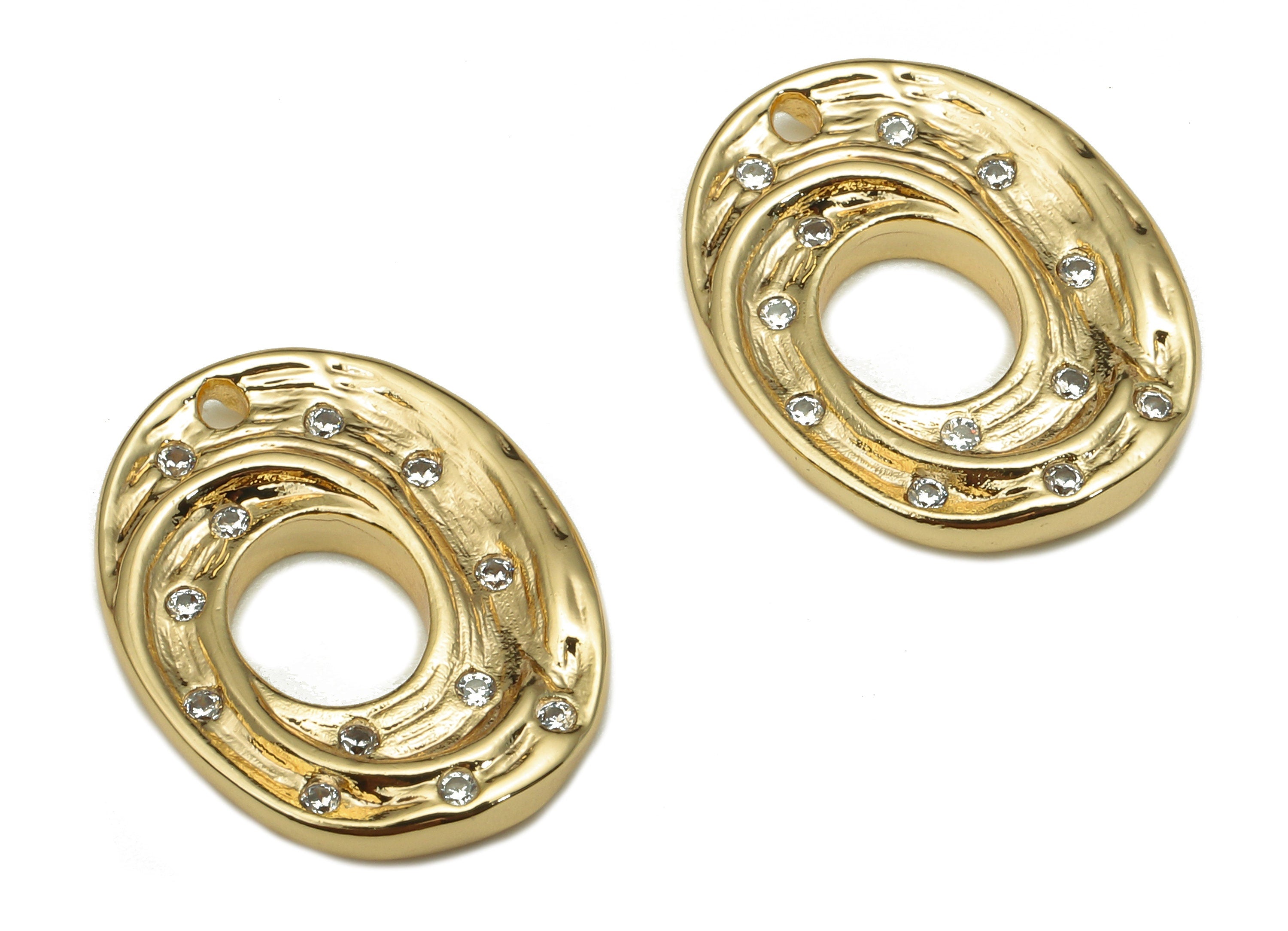 Brass Oval Earring Charms - Zircon Oval Earring - Gold Eddy Pendant - Oval Charm - 18K Real Gold Plating - 18.4x14.2x2.7mm - RGP5294 - DOMEDBAZAAR
