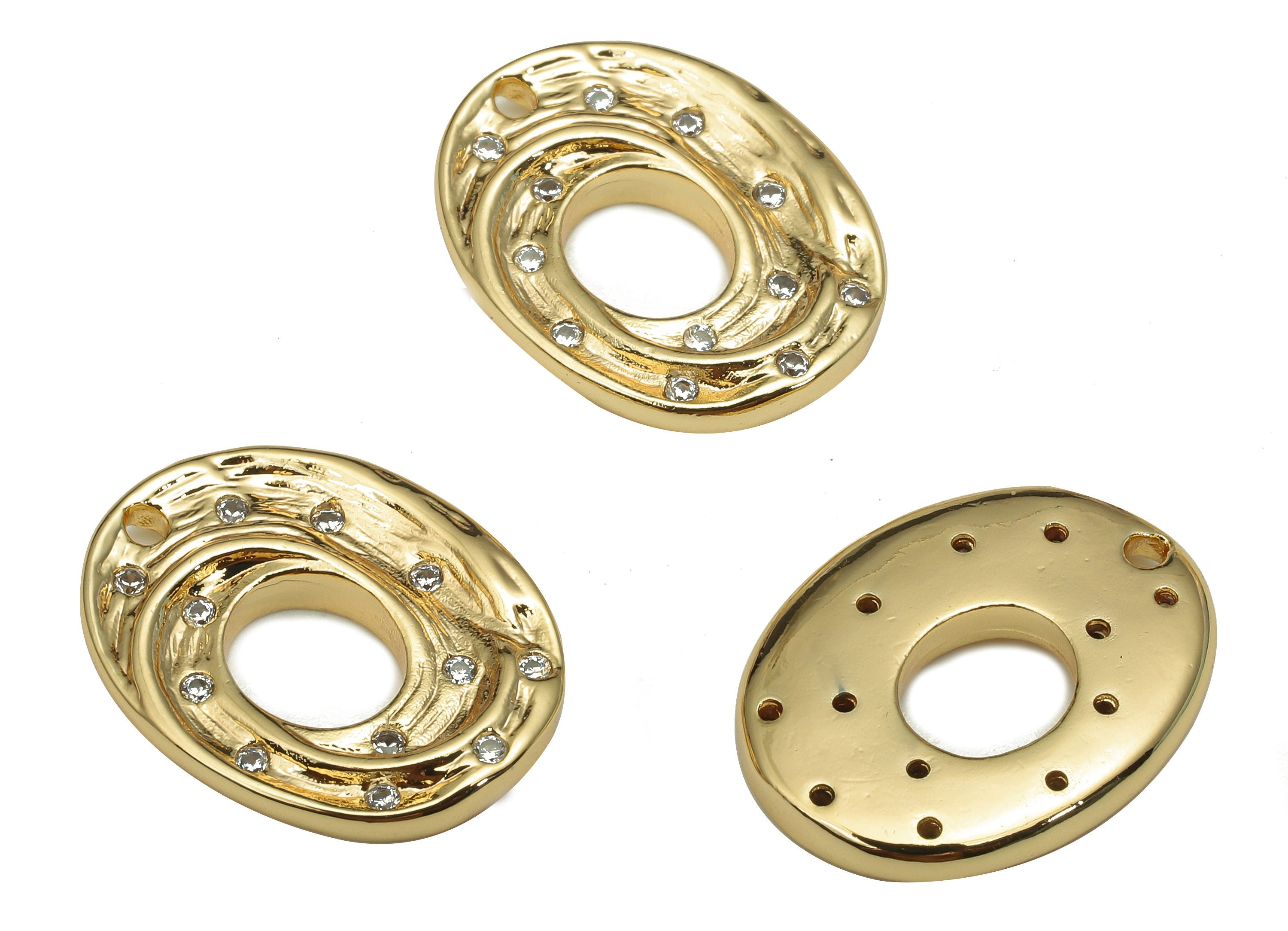 Brass Oval Earring Charms - Zircon Oval Earring - Gold Eddy Pendant - Oval Charm - 18K Real Gold Plating - 18.4x14.2x2.7mm - RGP5294 - DOMEDBAZAAR