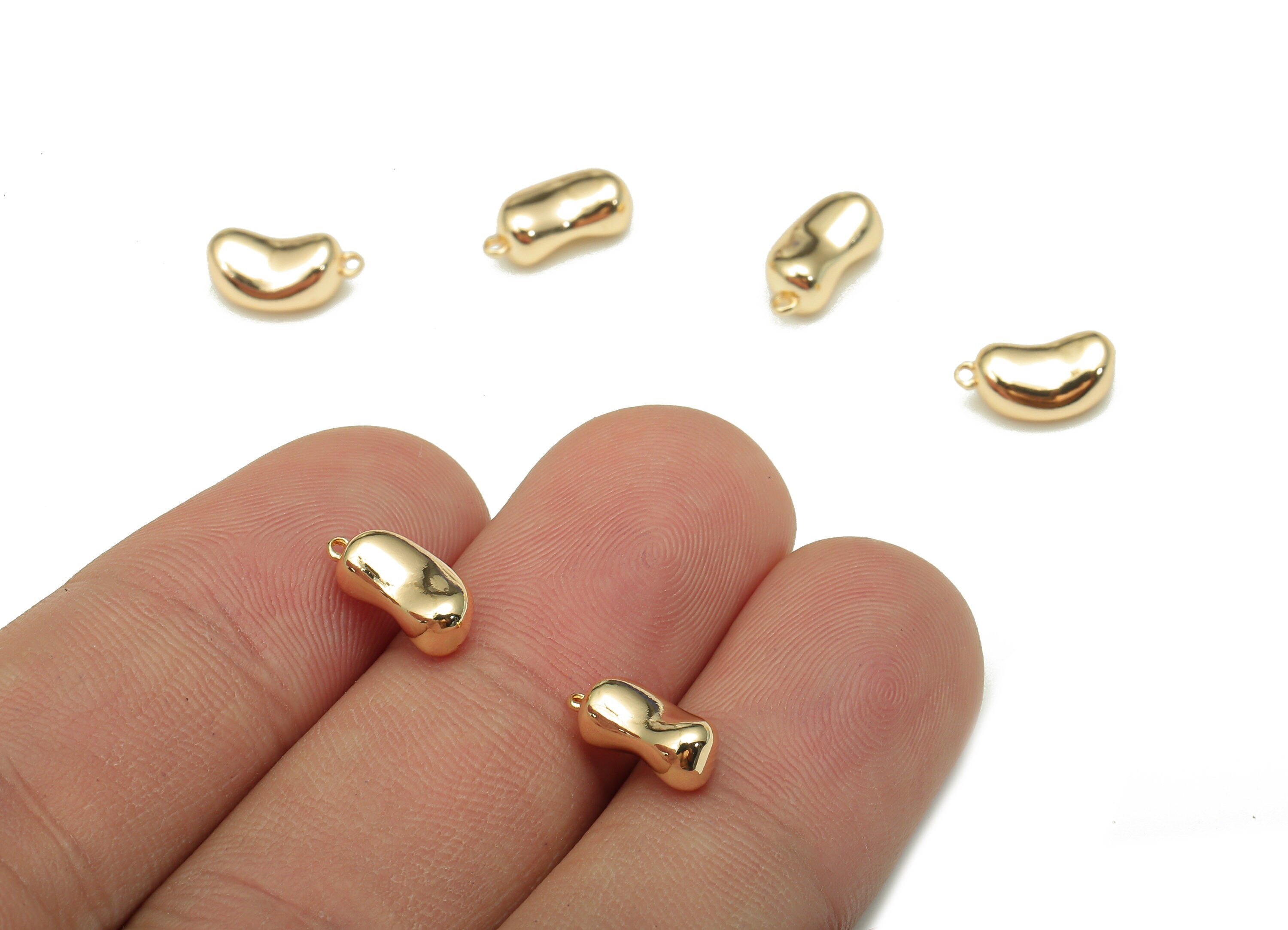Brass Bean Earring Charm - Gold Bean Earring - Pendant With Loop - Bean Charm For Necklace - 18K Real Gold Plating - 10.6x5.5x3.3mm -RGP5299 - DOMEDBAZAAR