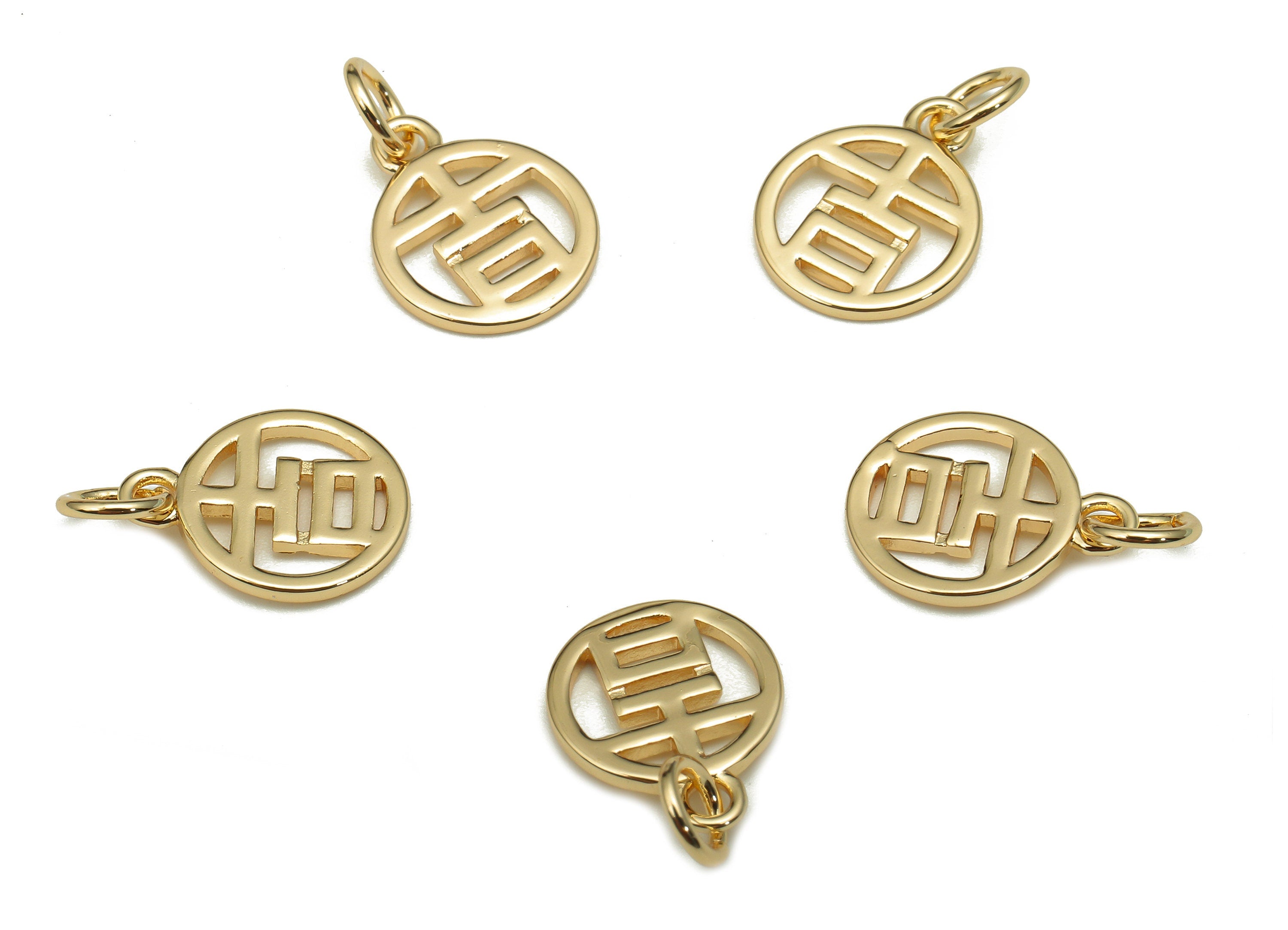 Brass Round Earring Charm - Gold Mini Circle Earring - Word Pendant With Loop - Bracelet Charm - 18K Real Gold Plating -15.1x9.9x1mm-RGP5301 - DOMEDBAZAAR