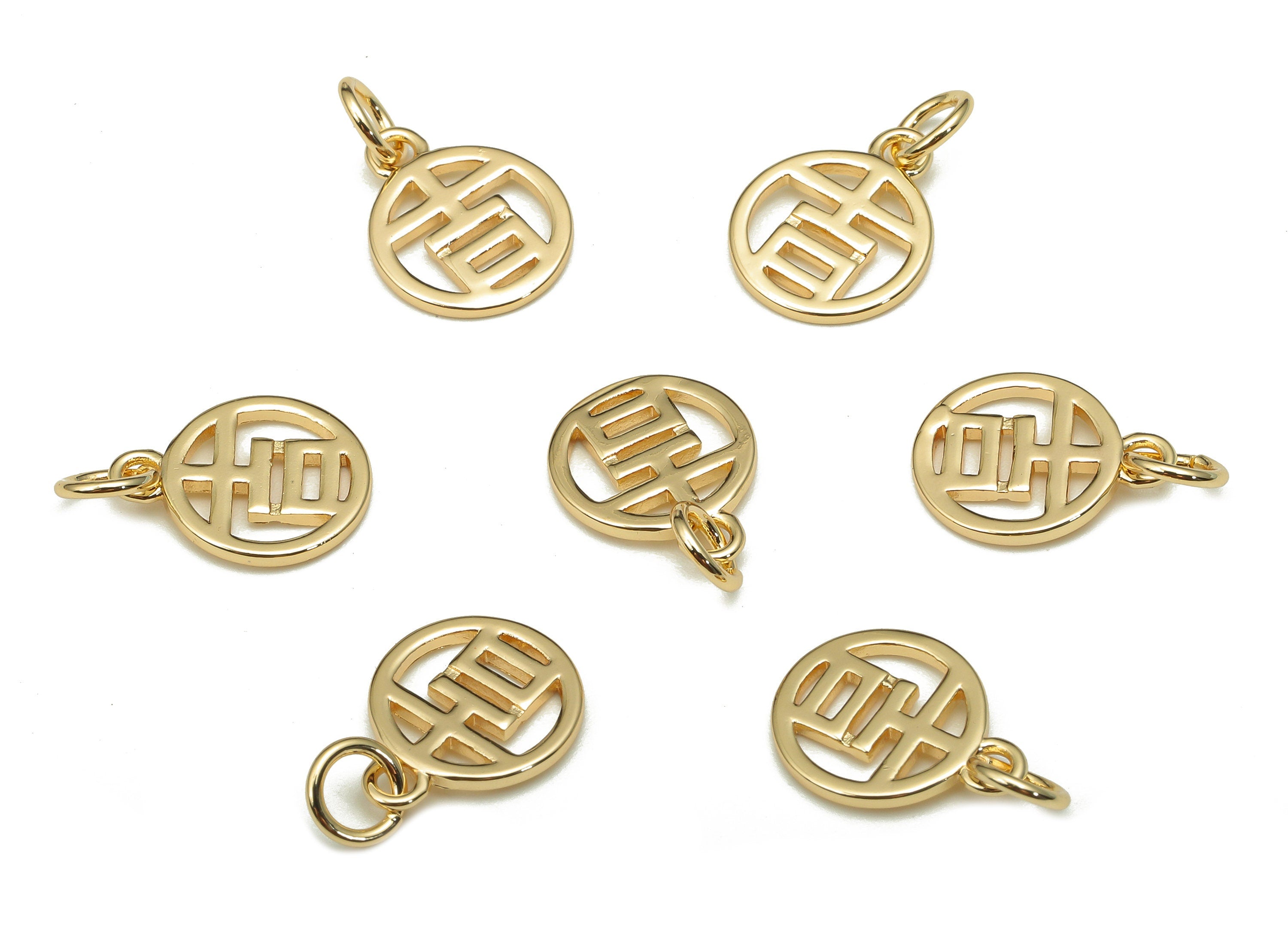 Brass Round Earring Charm - Gold Mini Circle Earring - Word Pendant With Loop - Bracelet Charm - 18K Real Gold Plating -15.1x9.9x1mm-RGP5301 - DOMEDBAZAAR