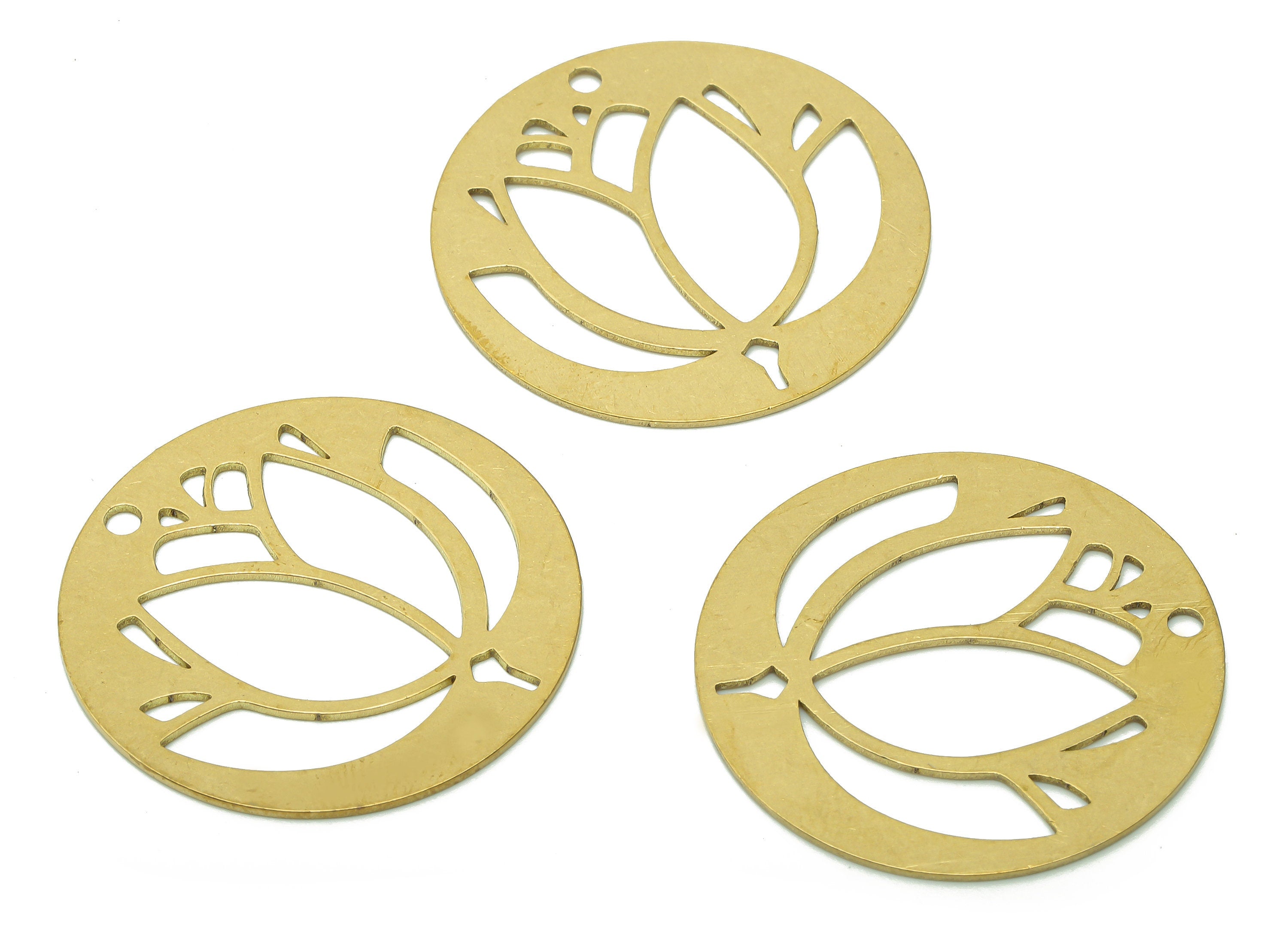 Brass Round Flower Earring Connector - Raw Brass Lotus Earring - Circle Cutout Pendant - Flower Charm For Necklace - 29.9x29.9x0.6mm-PPA5816 - DOMEDBAZAAR