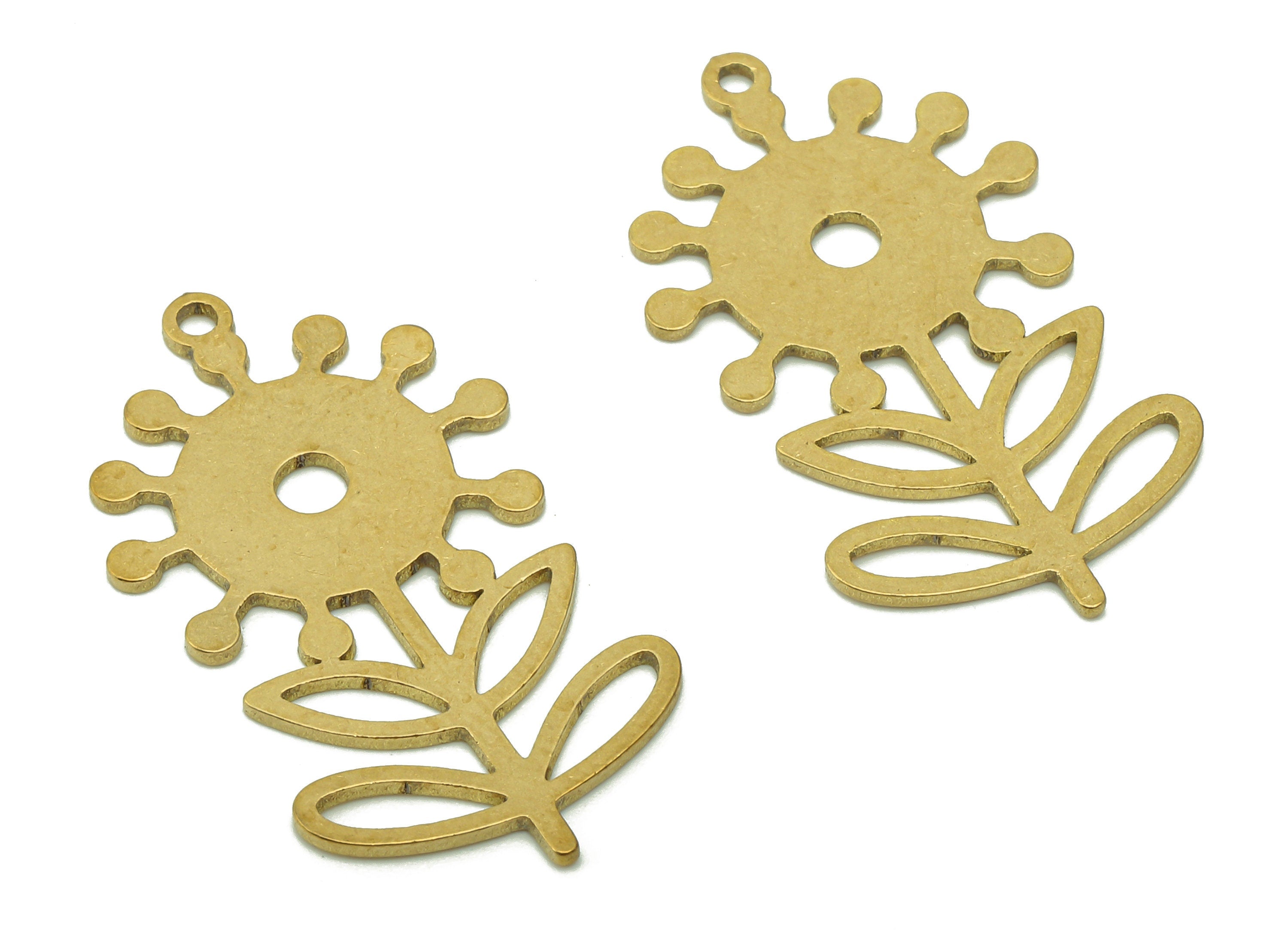 Brass Sun Flower Earring Charms - Raw Brass Hollow Earring - Leaf Pendant With Loop - Botanical Charm For Necklace - 31.9x17.7x0.8mm-PPA5823 - DOMEDBAZAAR