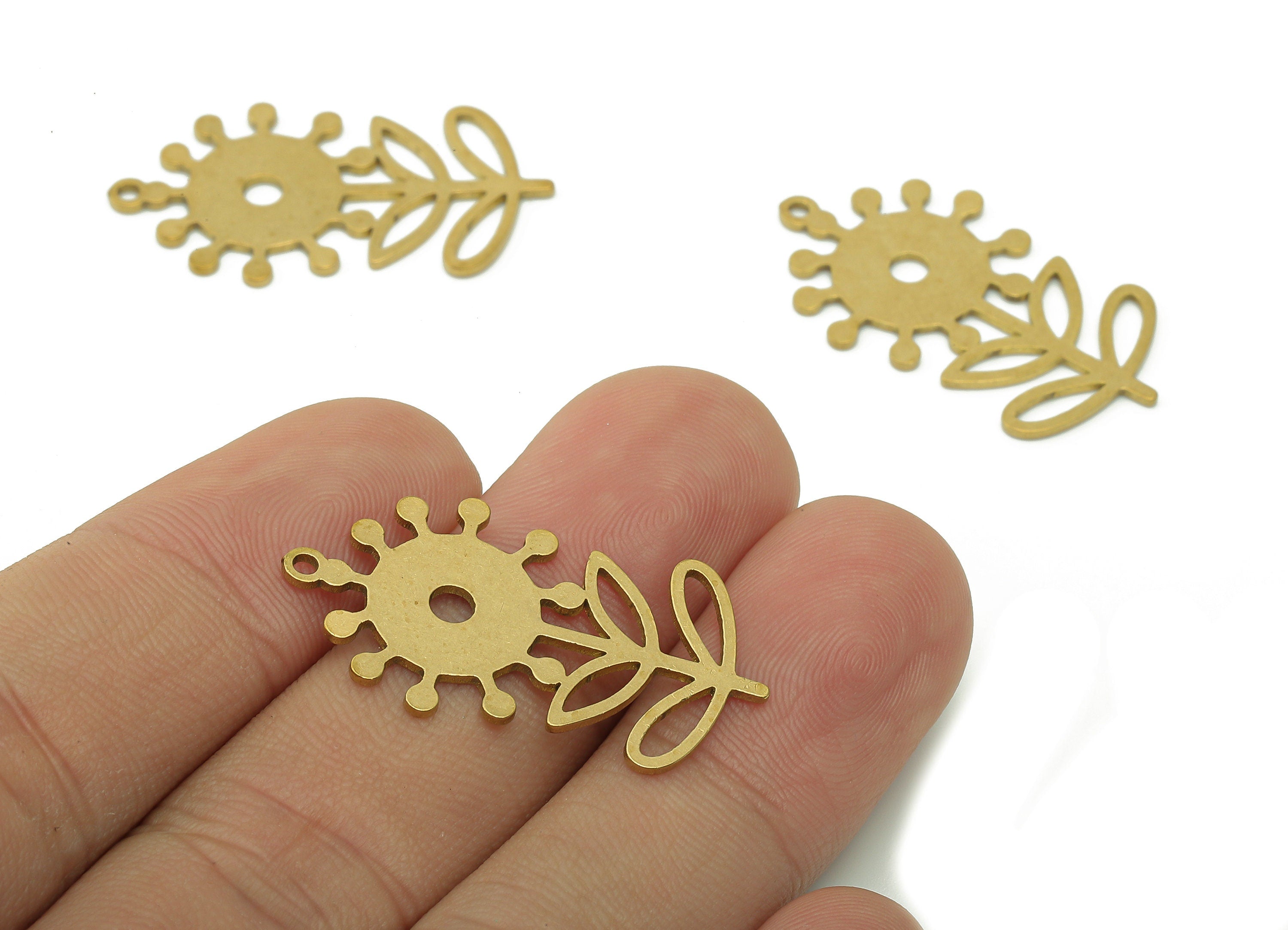 Brass Sun Flower Earring Charms - Raw Brass Hollow Earring - Leaf Pendant With Loop - Botanical Charm For Necklace - 31.9x17.7x0.8mm-PPA5823 - DOMEDBAZAAR