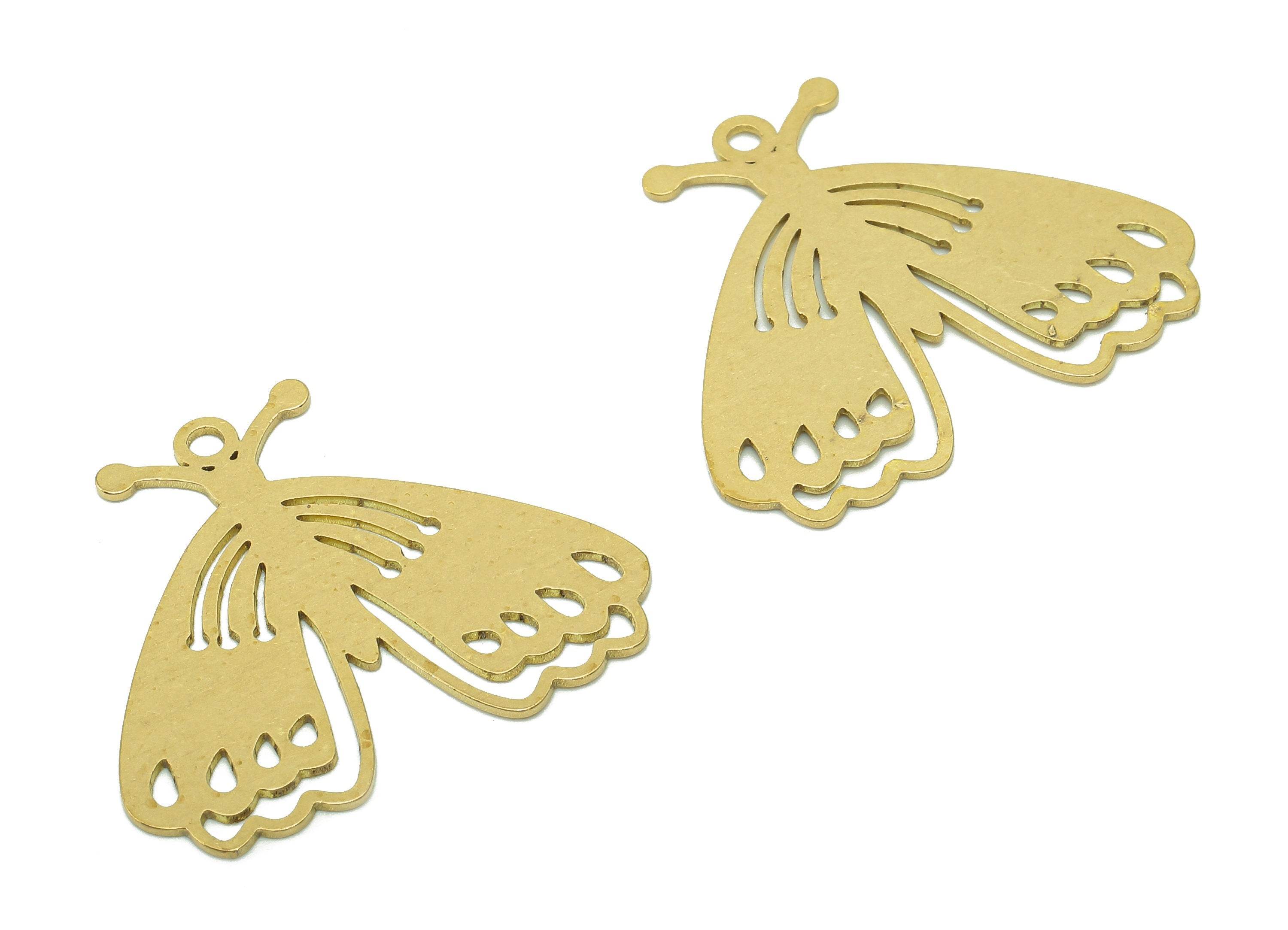 Brass Moth Earring Charm - Raw Brass Cutout Earring - Moth Pendant With Loop - Insect Charm For Necklace - 33.8x29.2x0.6mm - PPA5828 - DOMEDBAZAAR