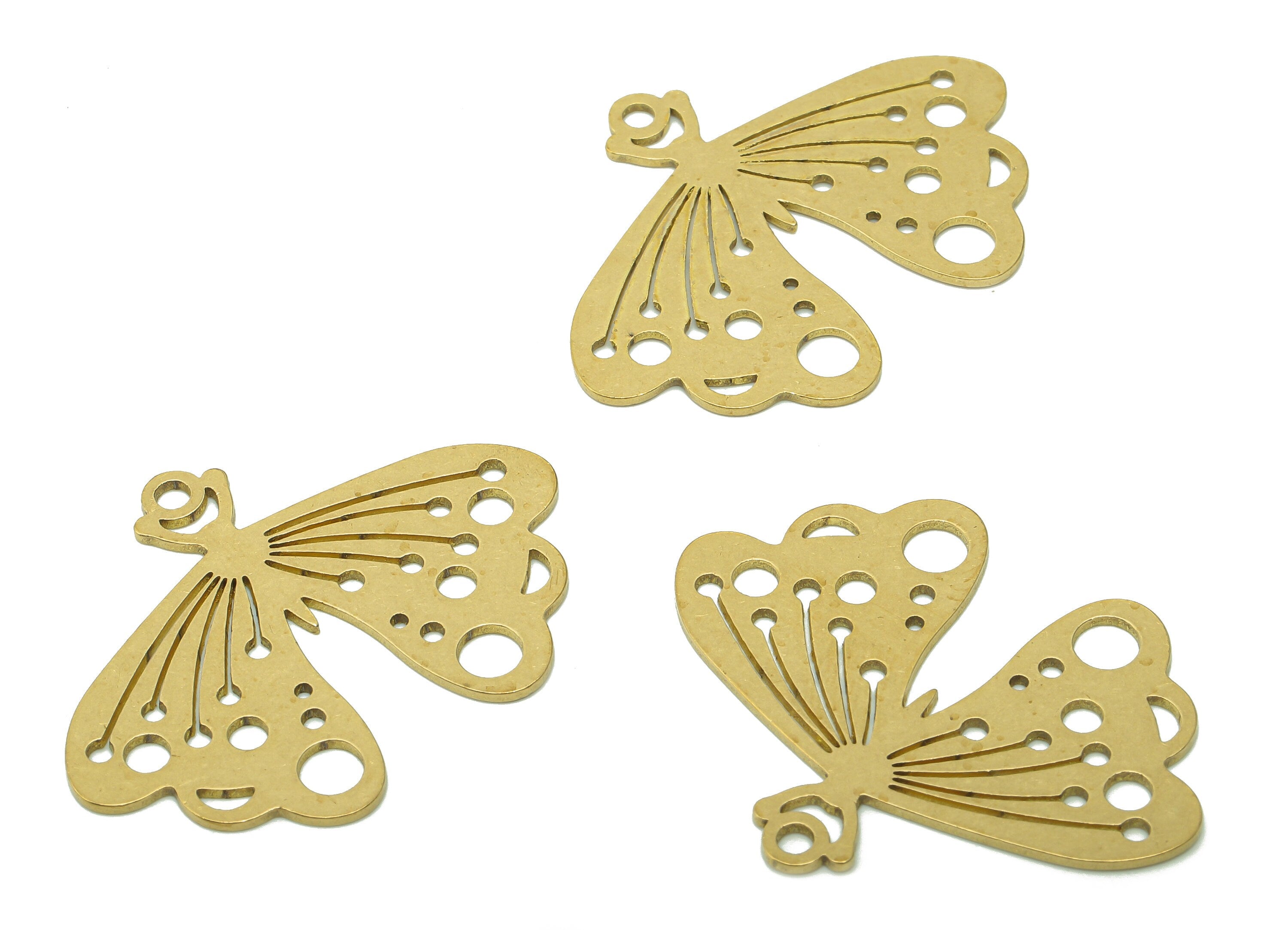 Brass Moth Earring Charm - Raw Brass Cutout Earring - Butterfly Pendant With Loop - Insect Charm For Necklace - 35.7x27.5x0.8mm - PPA5830 - DOMEDBAZAAR