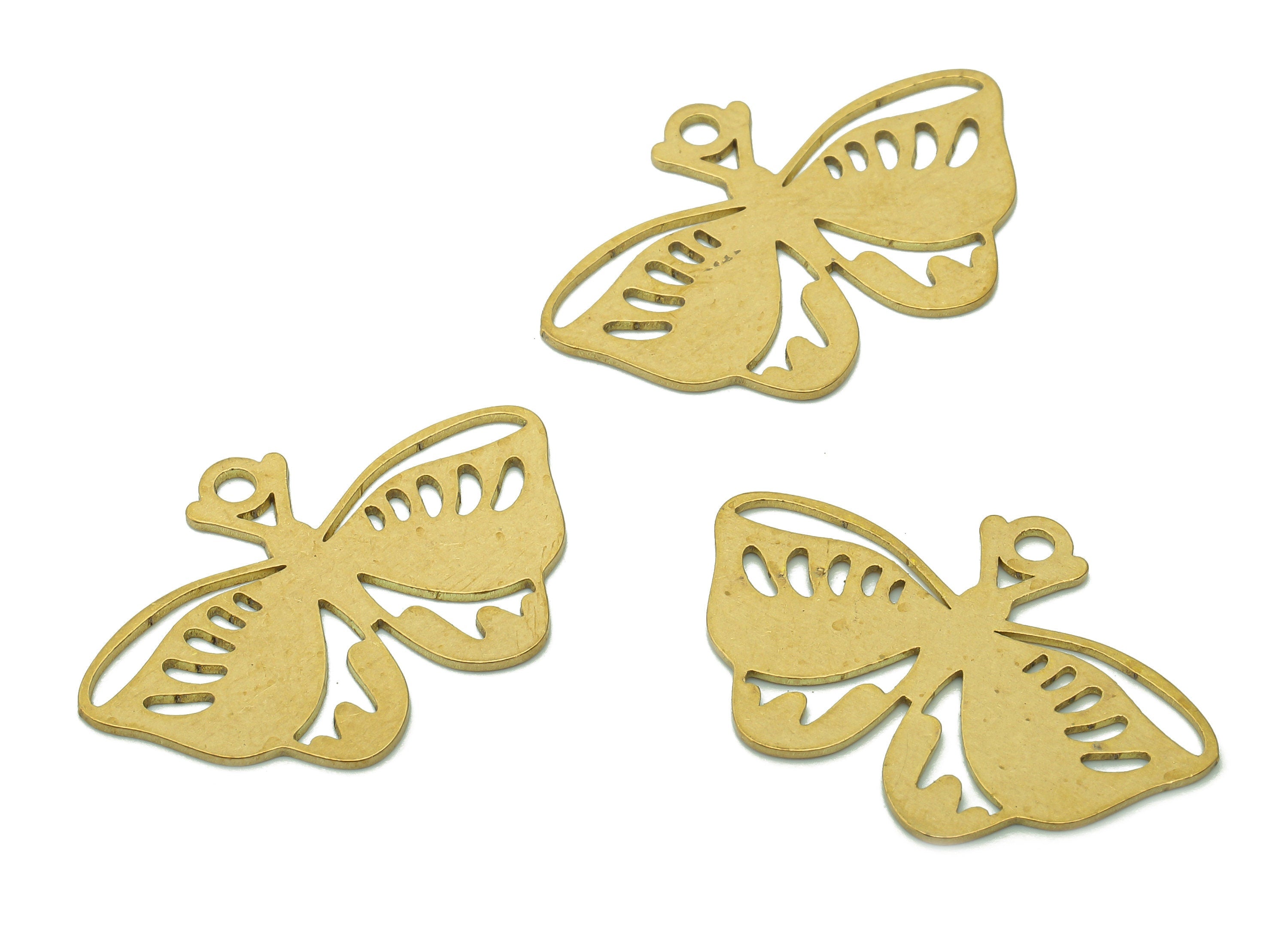 Brass Moth Earring Charm - Raw Brass Cutout Earring - Butterfly Pendant With Loop - Insect Charm For Necklace - 29.8x10.4x0.7mm - PPA5845 - DOMEDBAZAAR