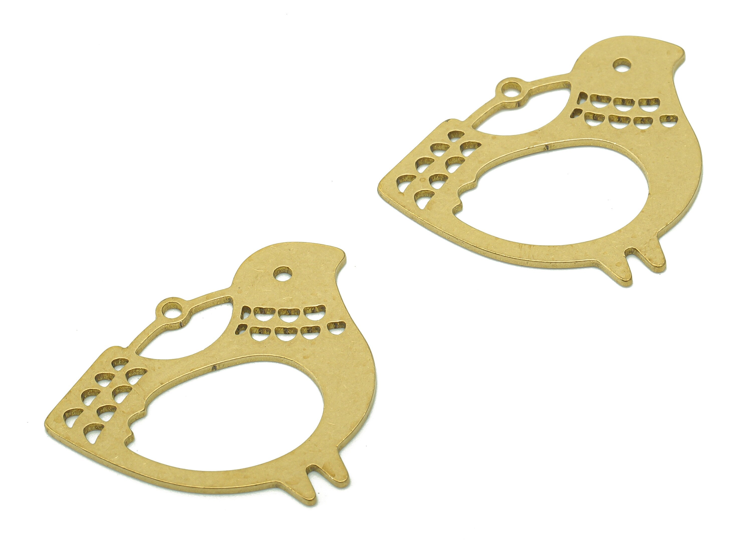 Brass Bird Earring Charm - Raw Brass Bird Earrings - Bird Pendant With Loop - Chick Hollow Charms For Necklace - 29.6x24.3x0.8mm - PPA5867 - DOMEDBAZAAR