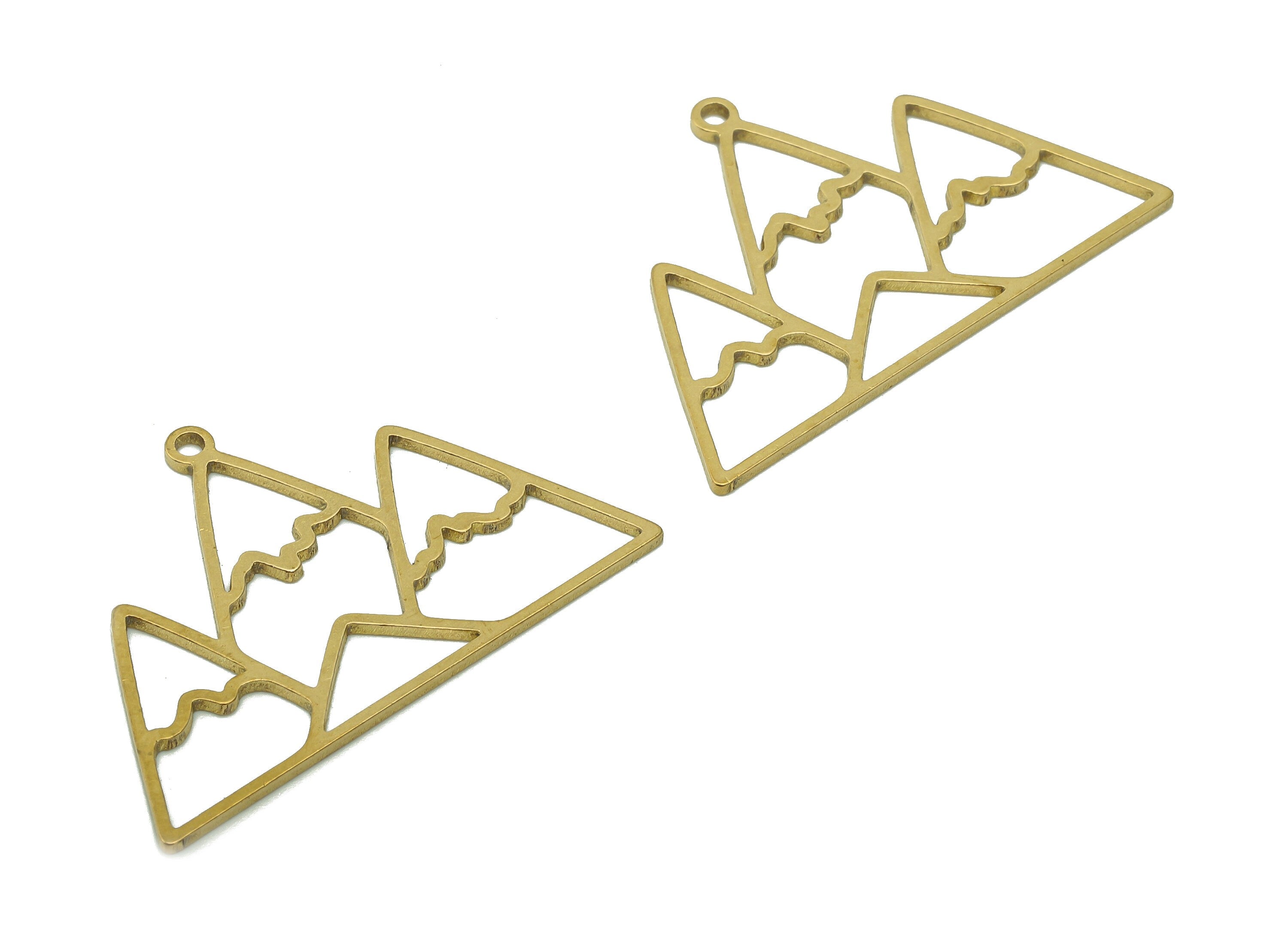 Brass Mountain Earring Charms - Raw Brass Triangle Earring - Pendant With Loop - Landscape Charm For Necklace - 34.6x23.3x0.9mm - PPA5927 - DOMEDBAZAAR