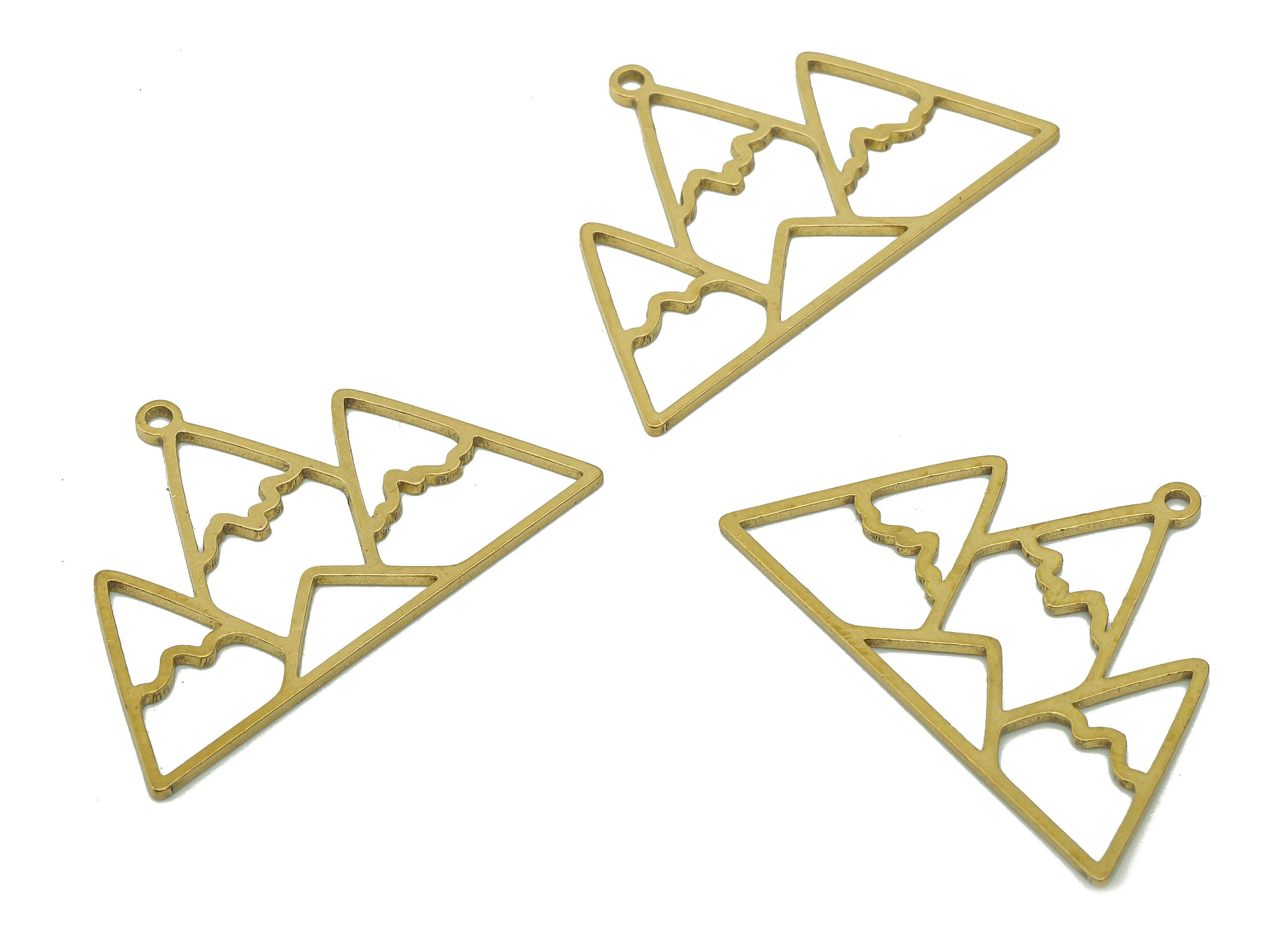 Brass Mountain Earring Charms - Raw Brass Triangle Earring - Pendant With Loop - Landscape Charm For Necklace - 34.6x23.3x0.9mm - PPA5927 - DOMEDBAZAAR