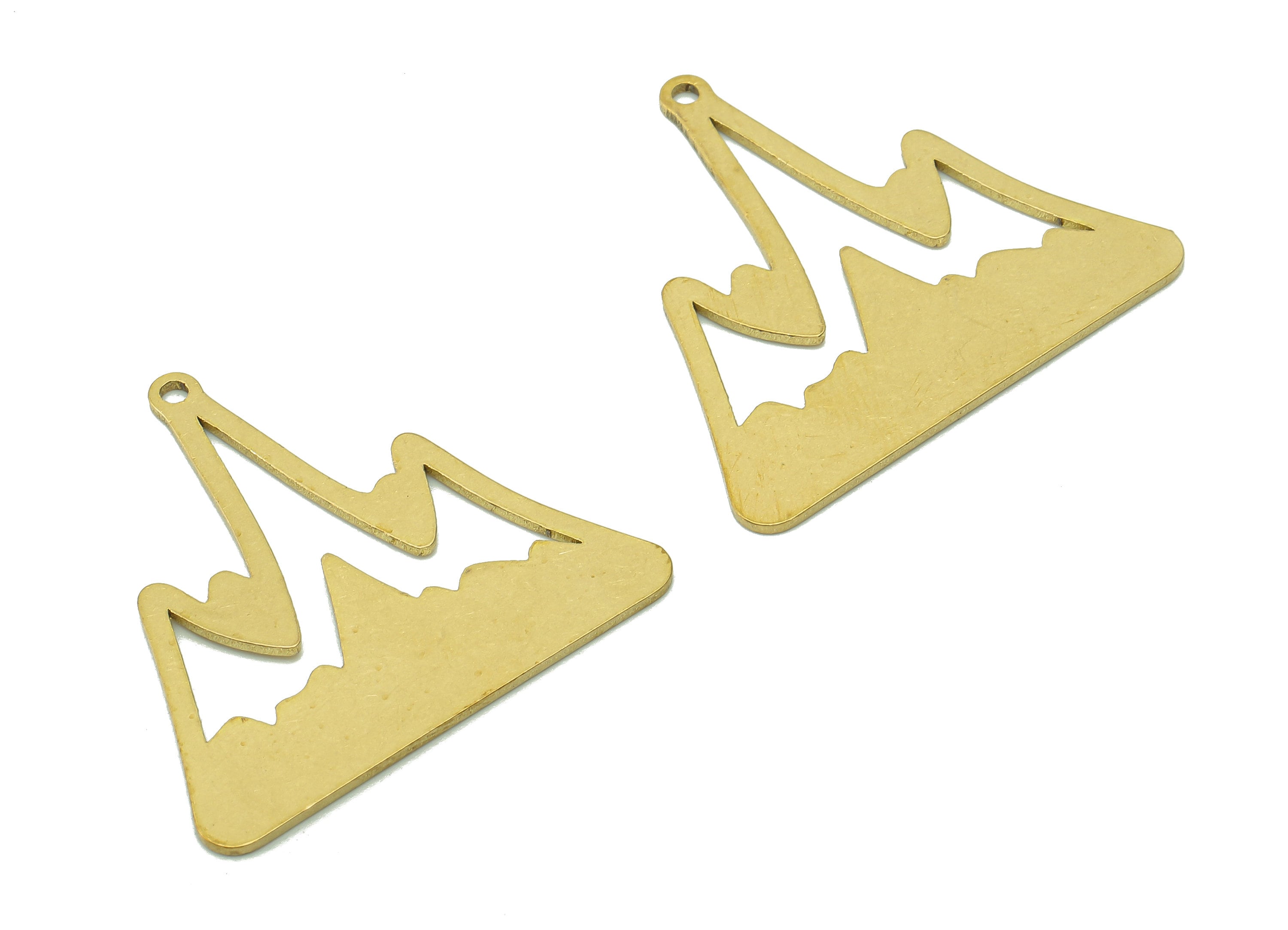 Brass Mountain Earring Charms - Raw Brass Triangle Earring - Pendant With Loop - Landscape Charm For Necklace - 29.9x28.3x0.8mm - PPA5944 - DOMEDBAZAAR