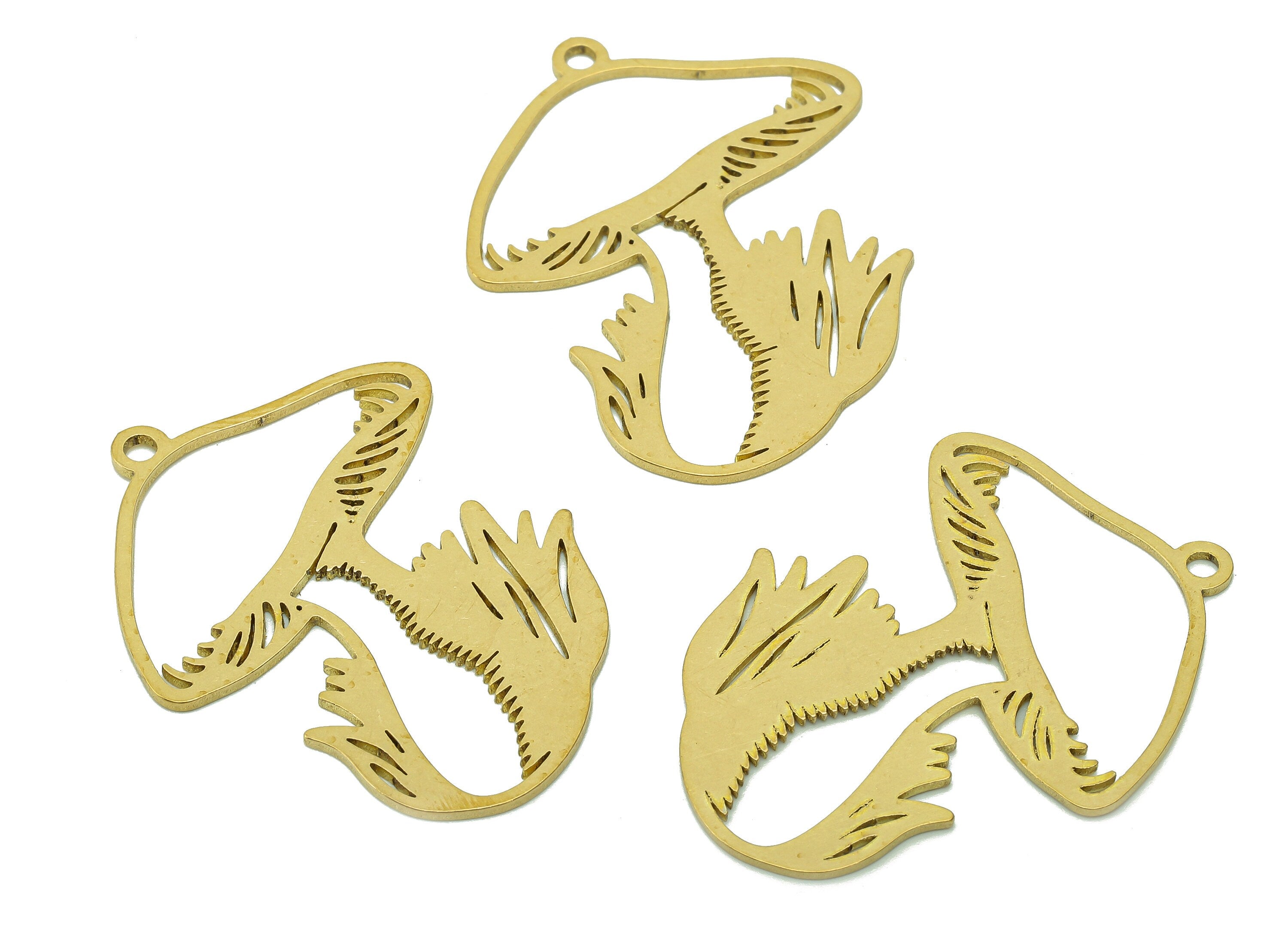 Brass Mushroom Earring Charms - Raw Brass Botanical Earring - Fungus Pendant With Loop - Charm For Necklace - 38.4x29.8x0.9mm - PPA5970 - DOMEDBAZAAR