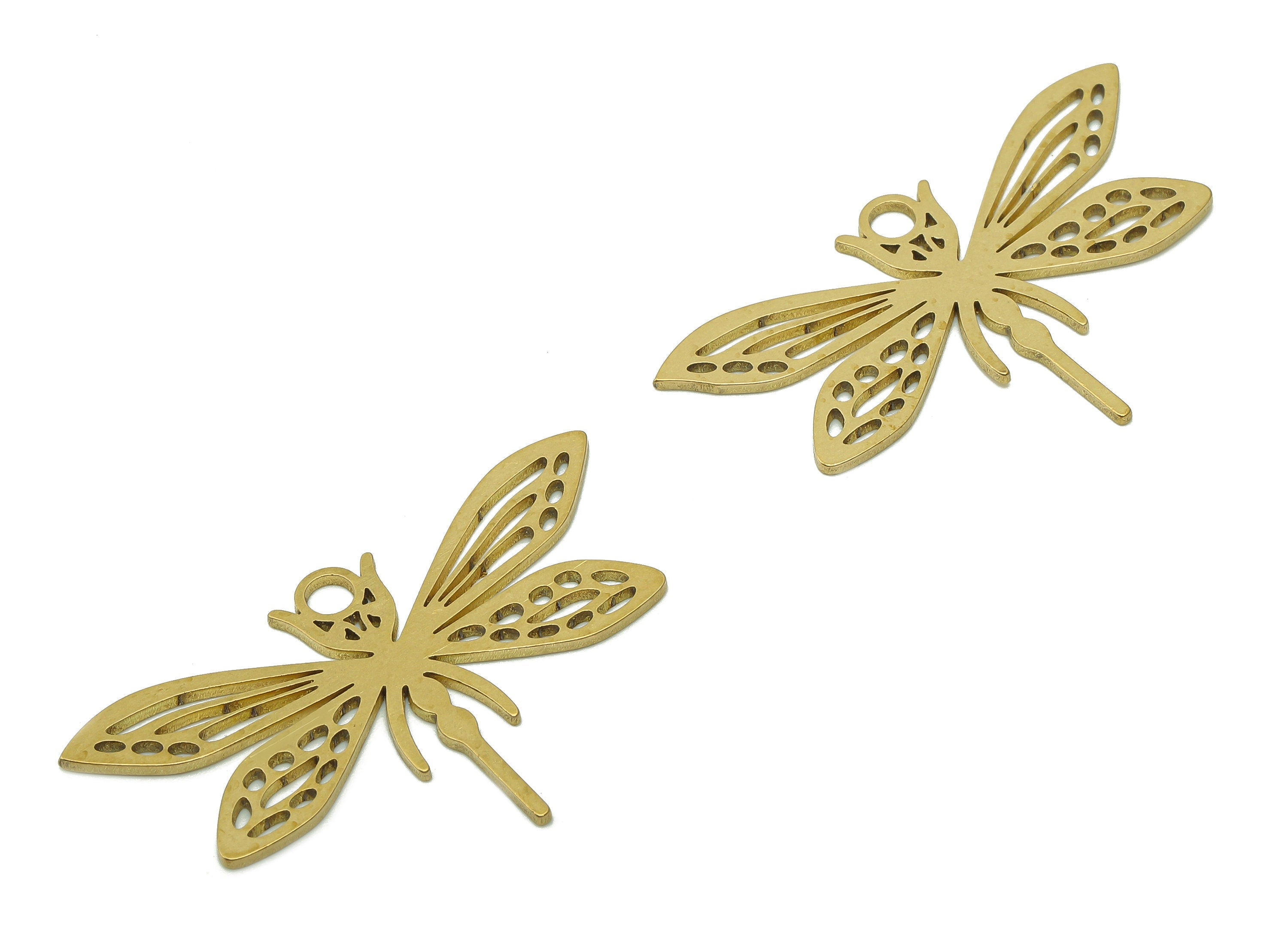 Brass Dragonfly Earring Charms - Raw Brass Dragonfly Earring - Dragonfly Pendant With Loop - Charm For Necklace - 37.7x22.8x1mm - PPA5985 - DOMEDBAZAAR