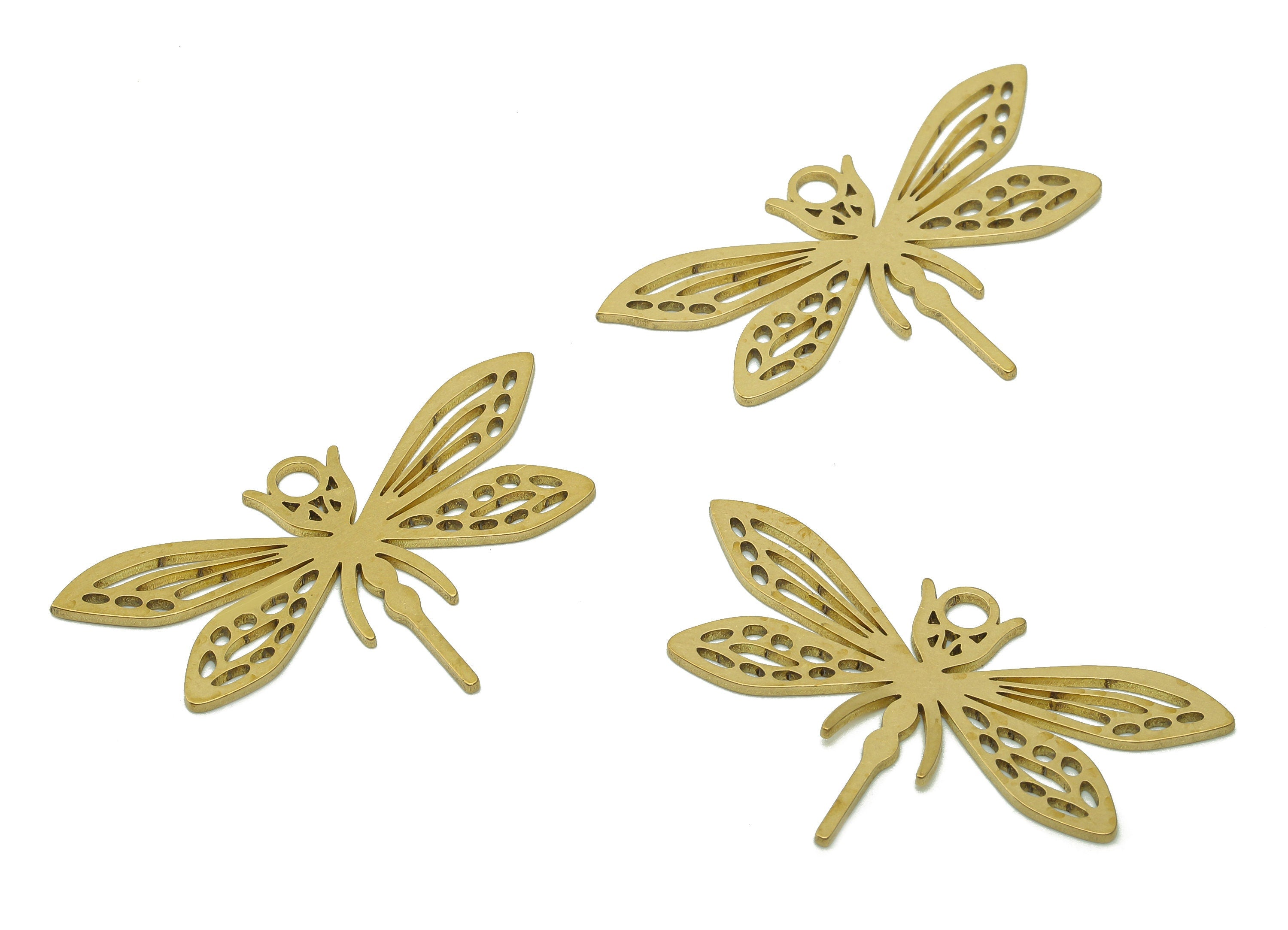 Brass Dragonfly Earring Charms - Raw Brass Dragonfly Earring - Dragonfly Pendant With Loop - Charm For Necklace - 37.7x22.8x1mm - PPA5985 - DOMEDBAZAAR