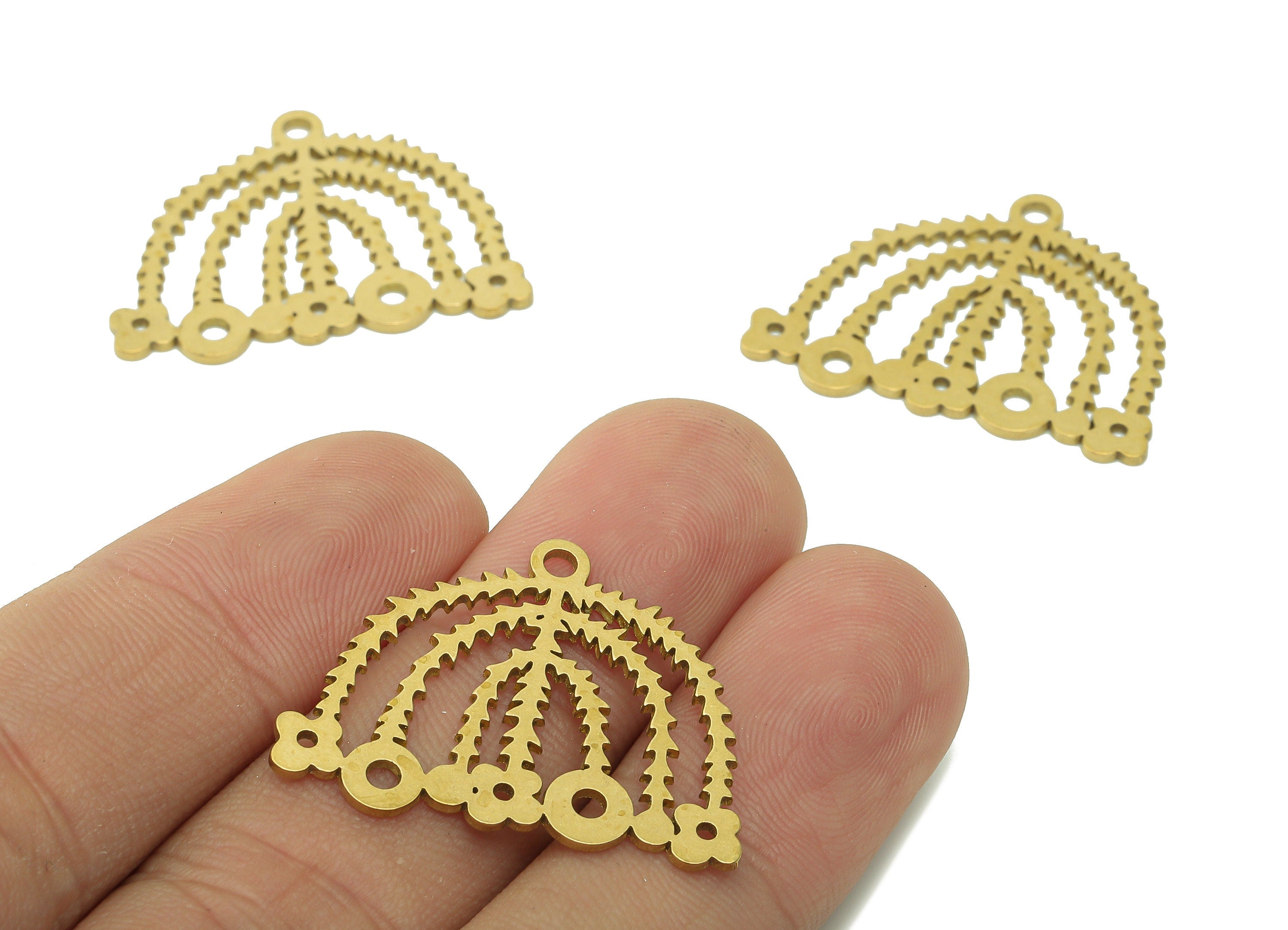 Brass Rainbow Flower Charms - Raw Brass Semicircle Botanical Earring - Climbing Leaf Pendant With Loop - 29.7x22.9x0.9mm -PPA5989 - DOMEDBAZAAR