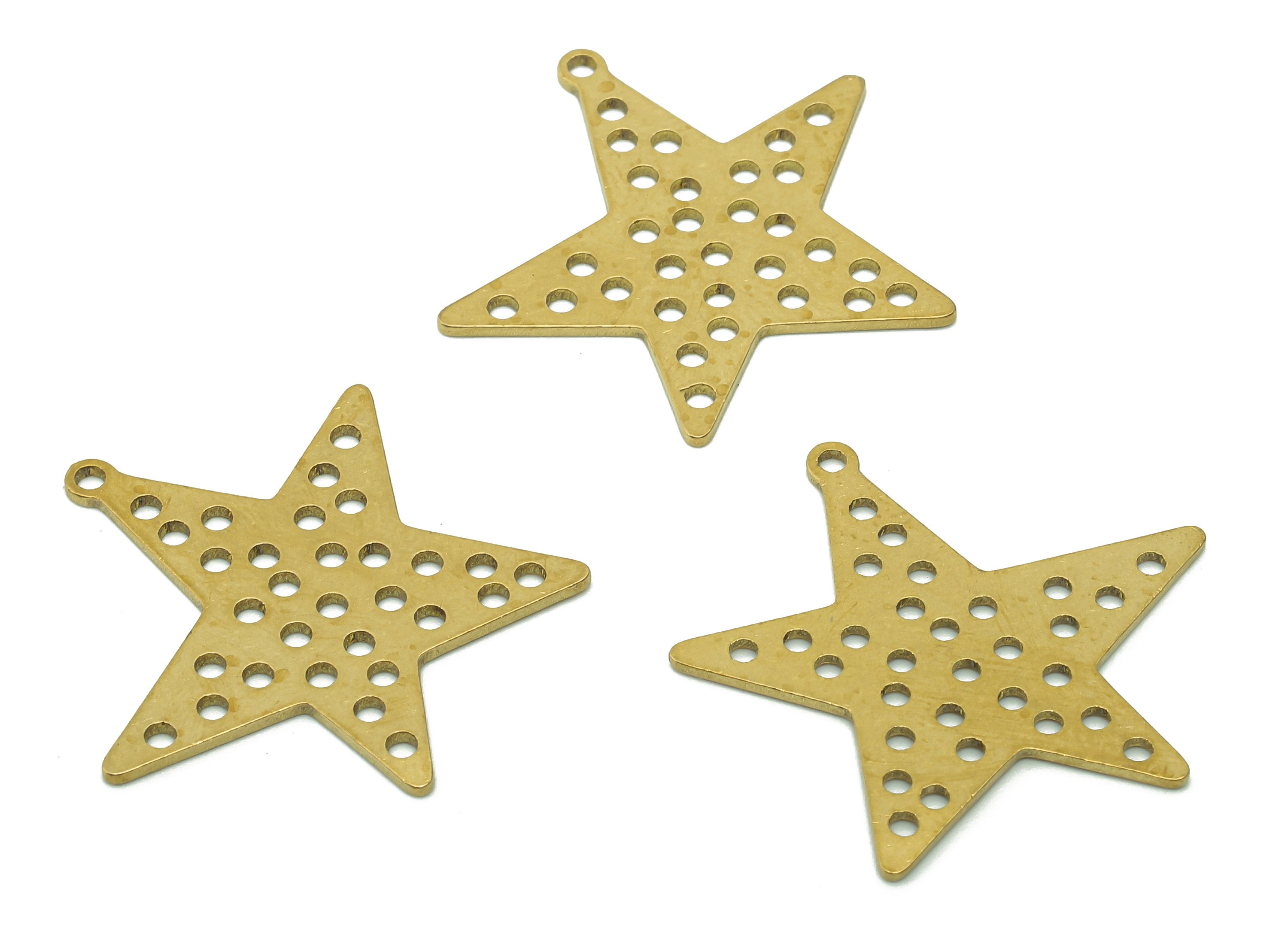 Brass Five-pointed Star Earring Charm - Raw Brass Round Cutout Earring - Star Pendant With Loop - For Necklace - 29.7x28.5x0.7mm - PPA6015 - DOMEDBAZAAR