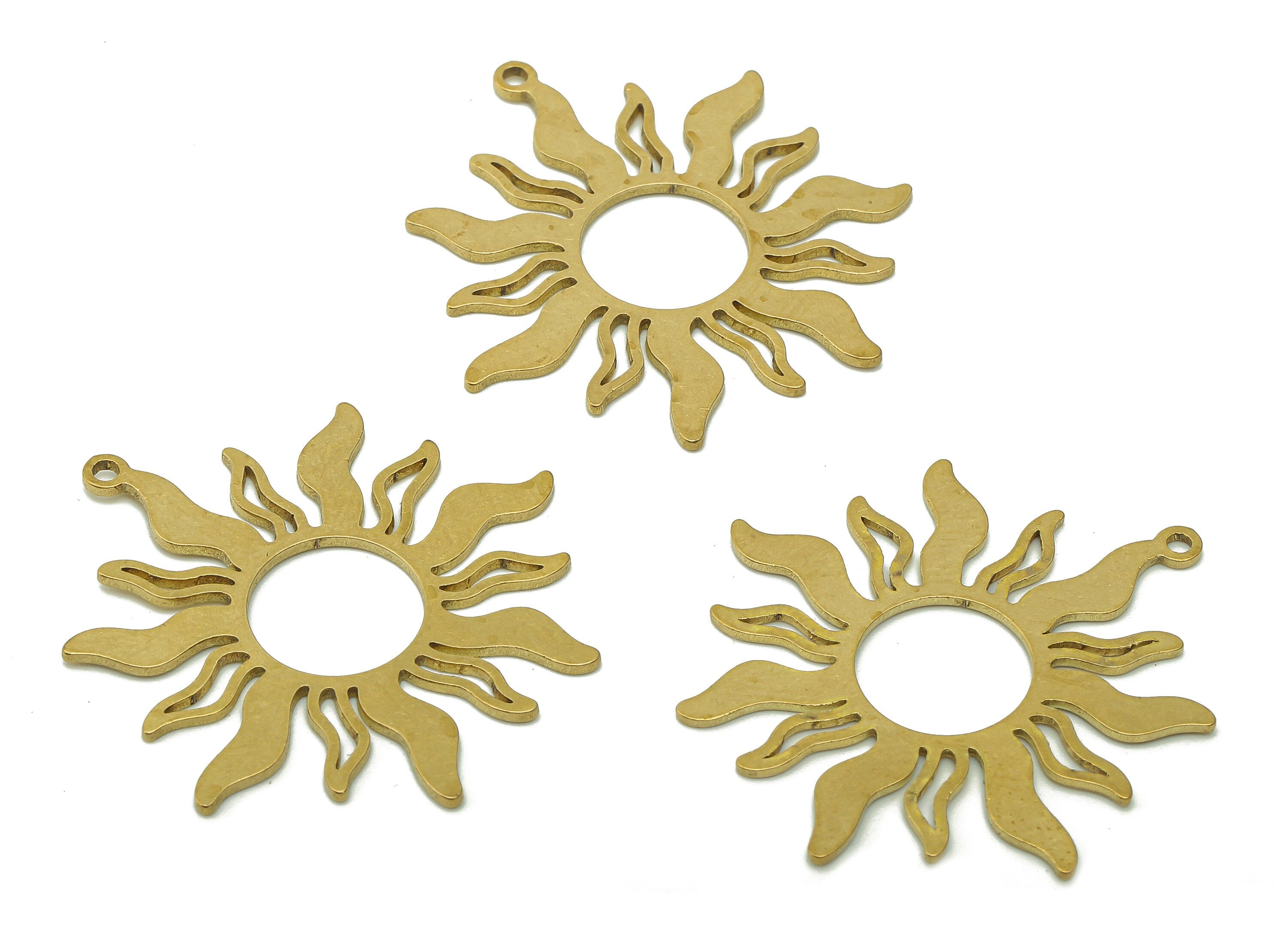 Brass Flower Earring Charms - Raw Brass Hollow Earring - Botanical Pendant With Loop - Ring Sun Charm For Necklace - 34.7x32.6x0.8mm-PPA6049 - DOMEDBAZAAR