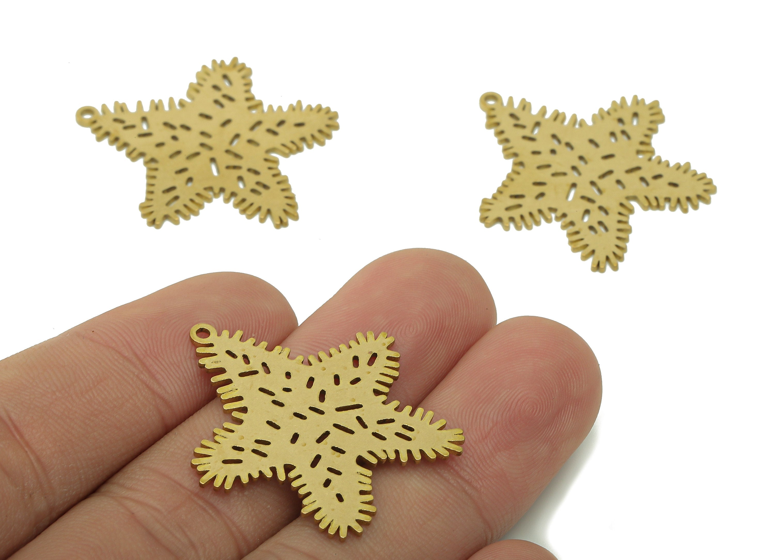 Brass Five-pointed Star Earring Charm - Raw Brass Snowflake Cutout Earring - Star Pendant With Loop - For Necklace - 31.7x30.6x0.9mm-PPA6061 - DOMEDBAZAAR