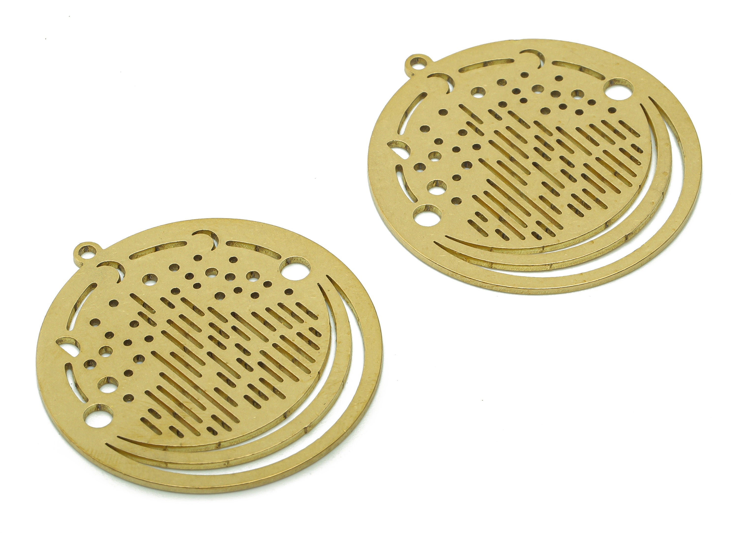 Brass Round Moon Earring Charms - Raw Brass Crescent Star Earring - Rain Circle Pendant With Loop - Phases Of Moon - 34.8x33.8x0.9mm-PPA6092 - DOMEDBAZAAR