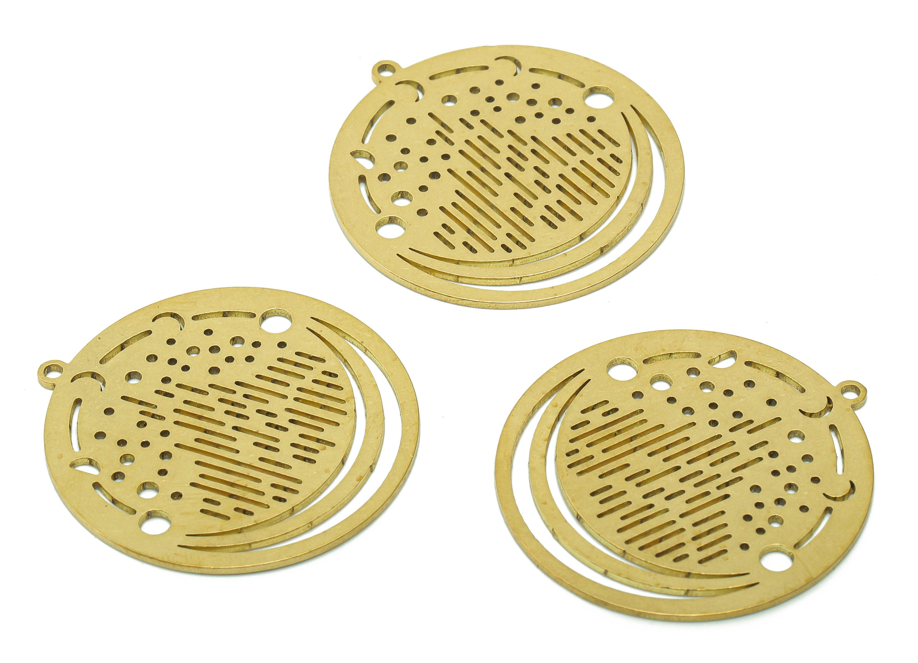 Brass Round Moon Earring Charms - Raw Brass Crescent Star Earring - Rain Circle Pendant With Loop - Phases Of Moon - 34.8x33.8x0.9mm-PPA6092 - DOMEDBAZAAR