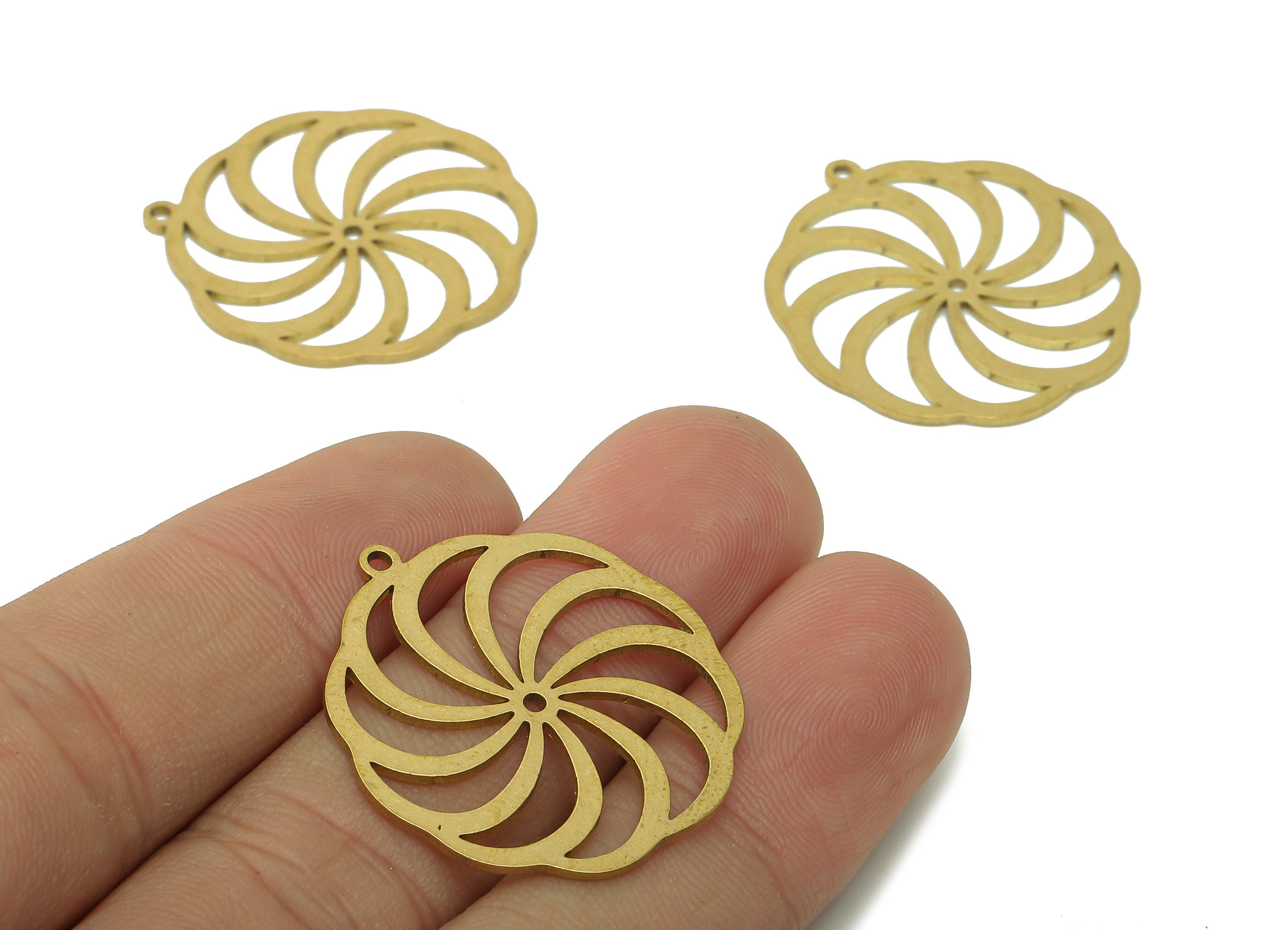 Brass Flower Earring Charms - Raw Brass Windmill Earring - Spiral Pendant With Loop - Whirl Charm For Necklace - 29.8x27.6x0.9mm - PPA6116 - DOMEDBAZAAR