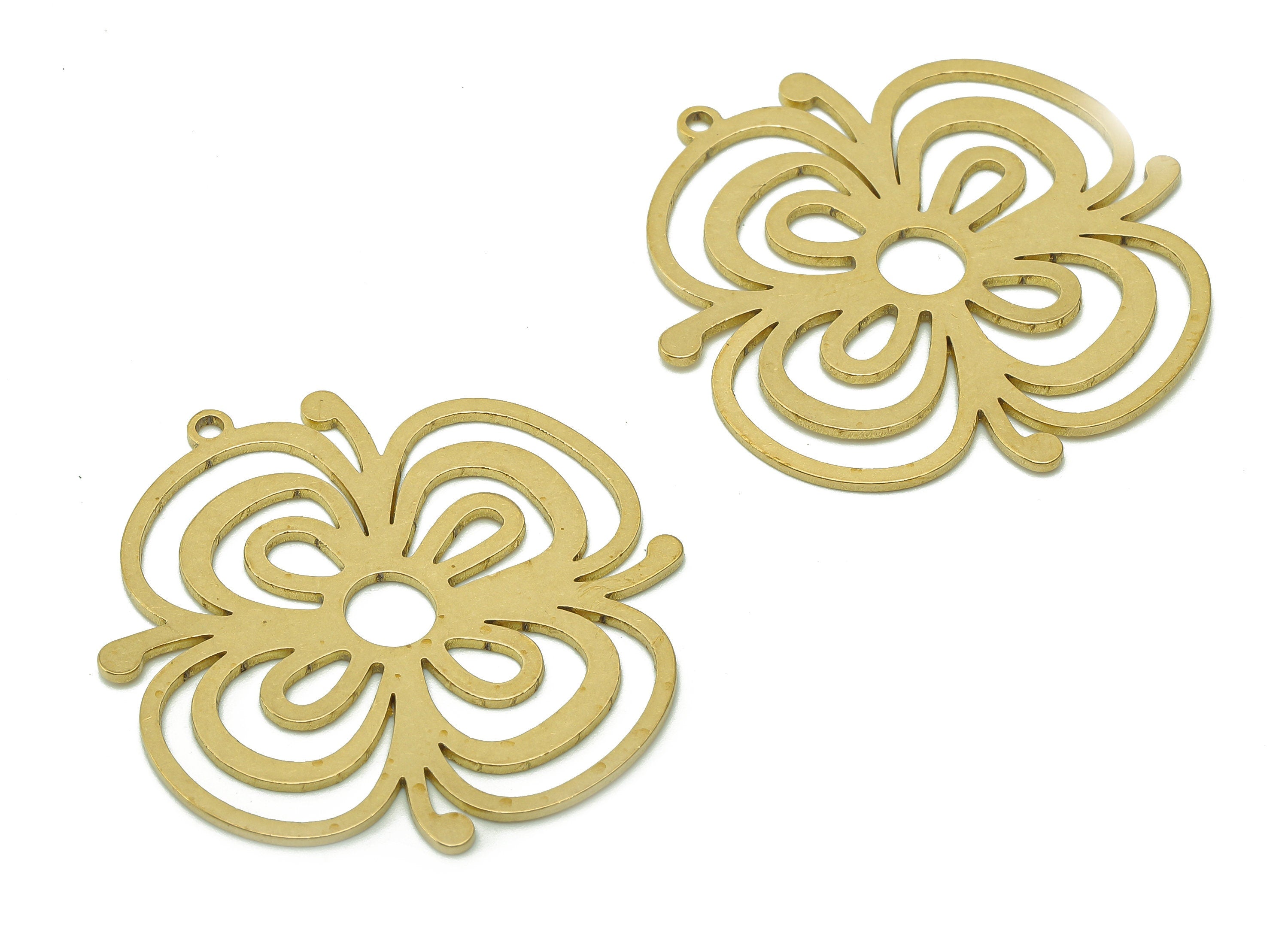 Brass Flower Earring Charms - Raw Brass Flower Earring - Flower Pendant With Loop - Botanical Charm For Necklace - 34.7x32.5x0.8mm - PPA6132 - DOMEDBAZAAR