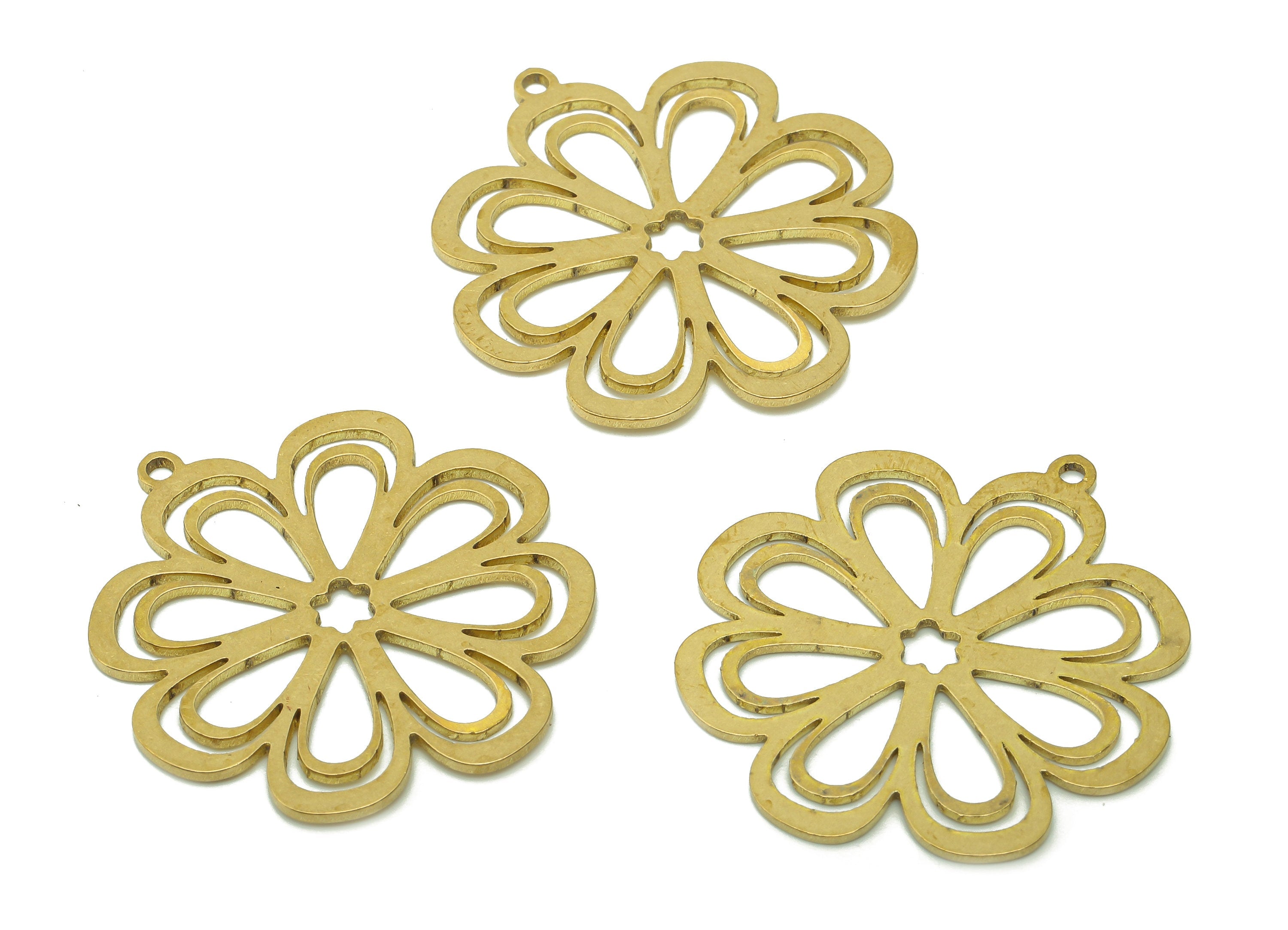 Brass Flower Earring Charms - Raw Brass Flower Earring - Flower Pendant With Loop - Botanical Charm For Necklace - 31.9x28.9x0.9mm - PPA6141 - DOMEDBAZAAR