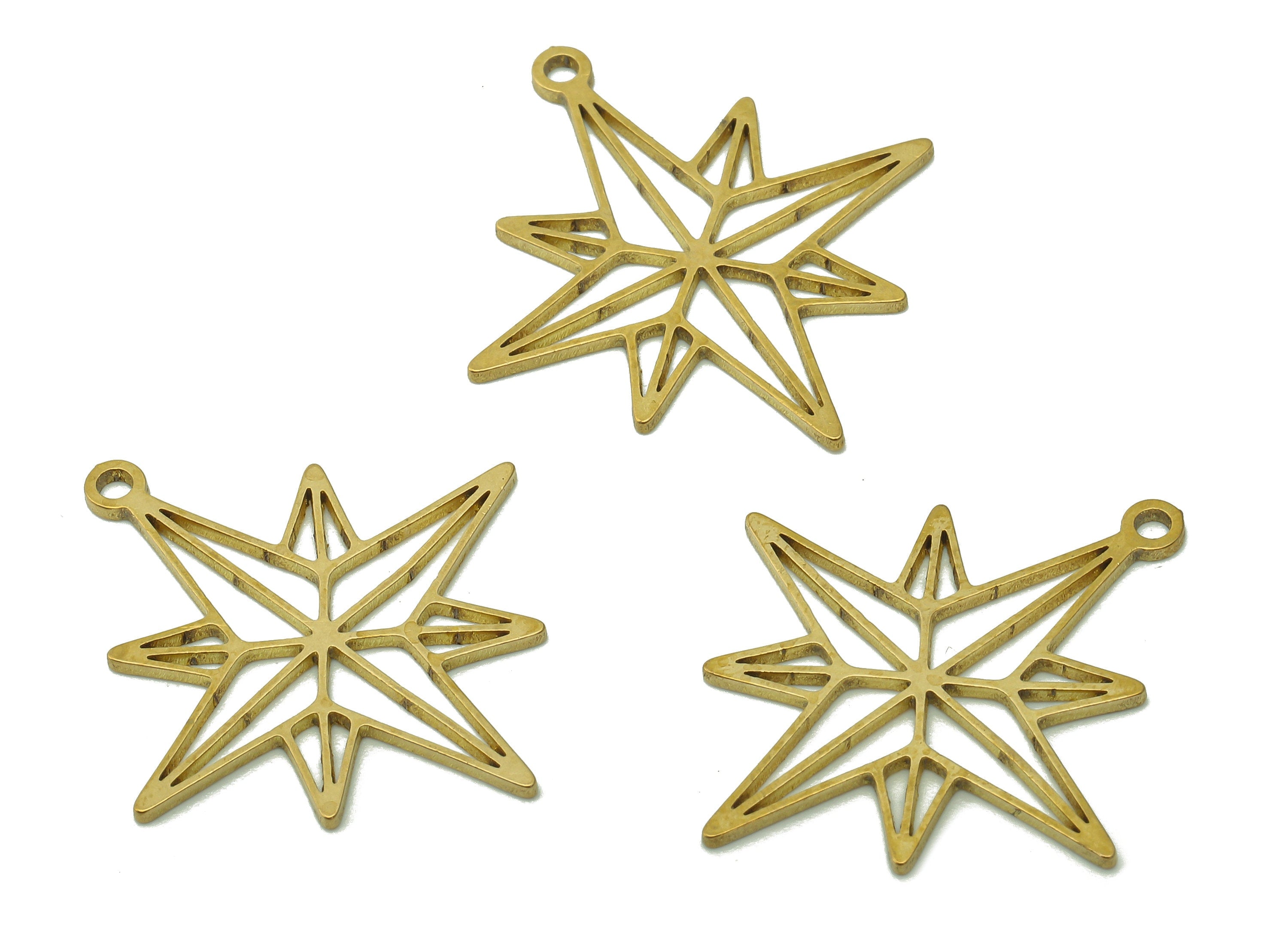 Brass North Star Earring Charm - Raw Brass Star Cutout Earring - Star Pendant With Loop - For Necklace - 27.9x25.5x0.8mm - PPA6197 - DOMEDBAZAAR