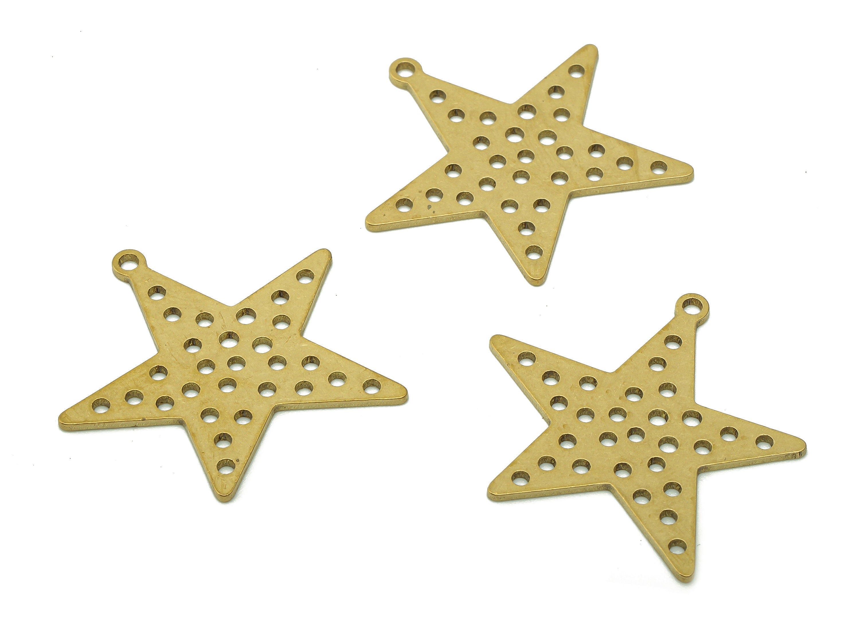 Brass Five-pointed Star Earring Charm - Raw Brass Round Dots Cutout Earring - Pendant With Loop - For Necklace - 27.5x25.9x0.8mm - PPA6199 - DOMEDBAZAAR