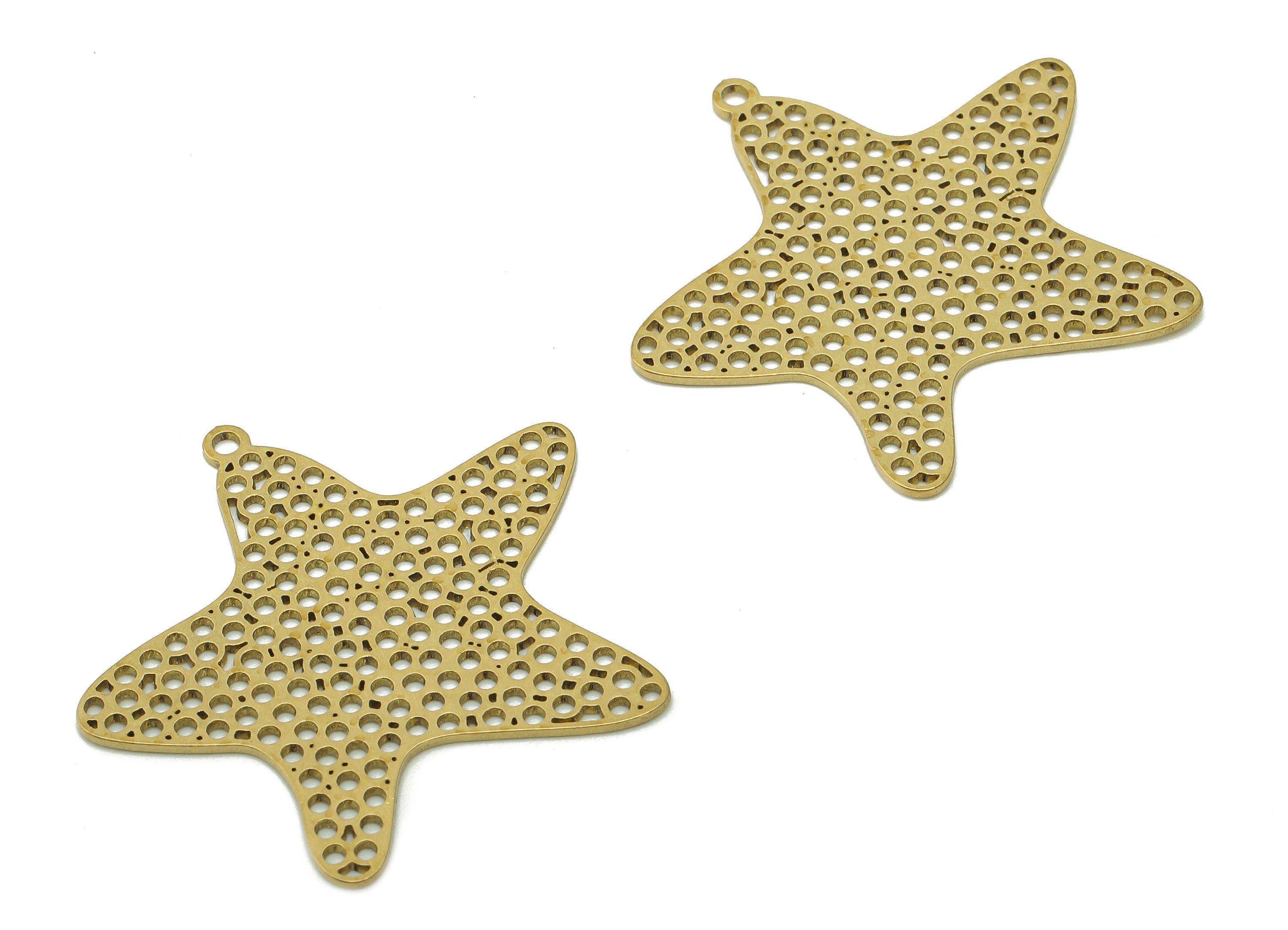 Brass Five-pointed Star Earring Charm - Raw Brass Dots Cutout Earring - Bubbles Pendant With Loop - Round Buble - 32.9x33.8x0.7mm - PPA6213 - DOMEDBAZAAR