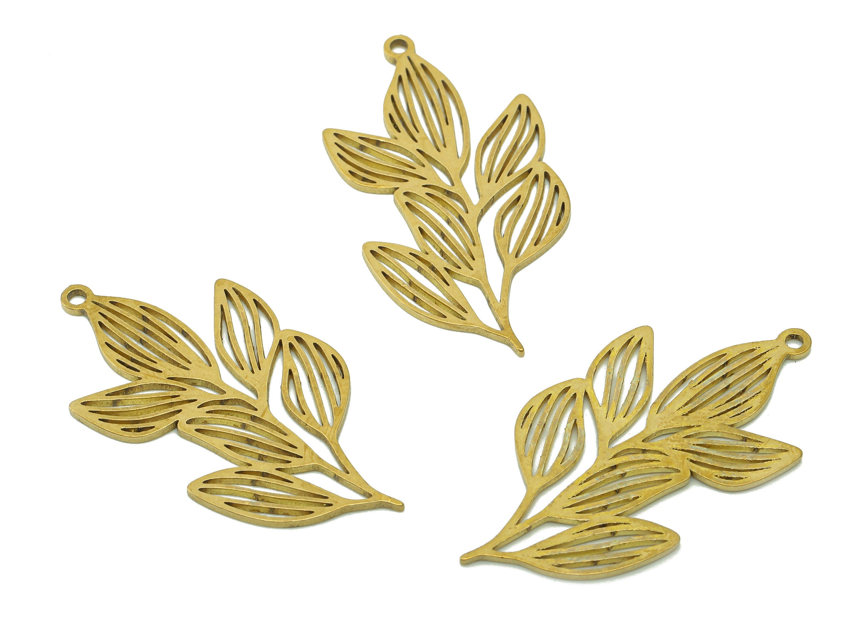 Brass Leaves Earring Charms - Raw Brass Plant Cutout Earring - Botanical Pendant With Loop - Leaf For Necklace - 37.7x19.3x0.9mm - PPA6219 - DOMEDBAZAAR