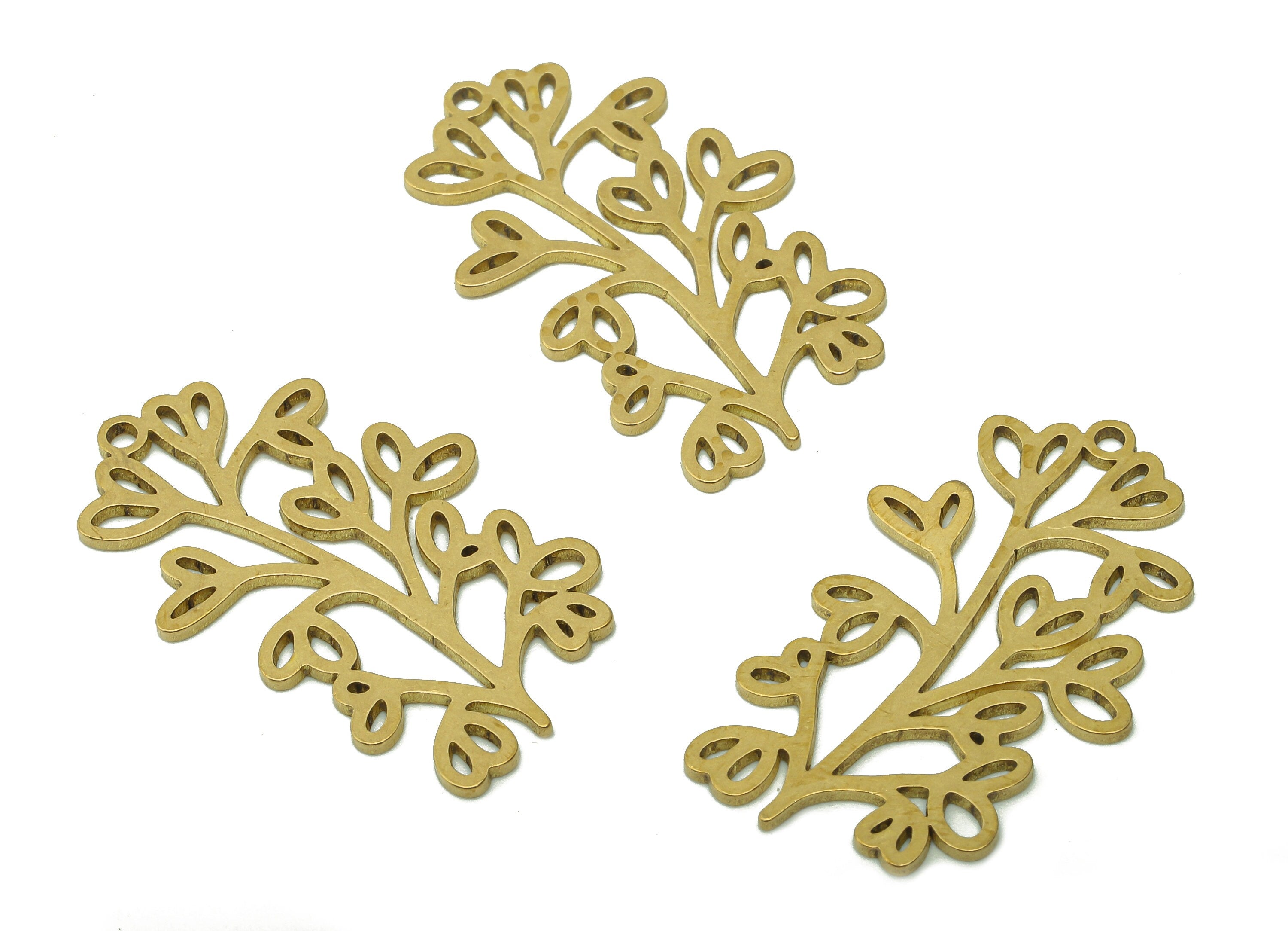 Brass Leaves Earring Charms - Raw Brass Plant Cutout Earring - Botanical Pendant With Loop - Leaf Branch Charm - 32.1x20.04x0.9mm - PPA6325 - DOMEDBAZAAR