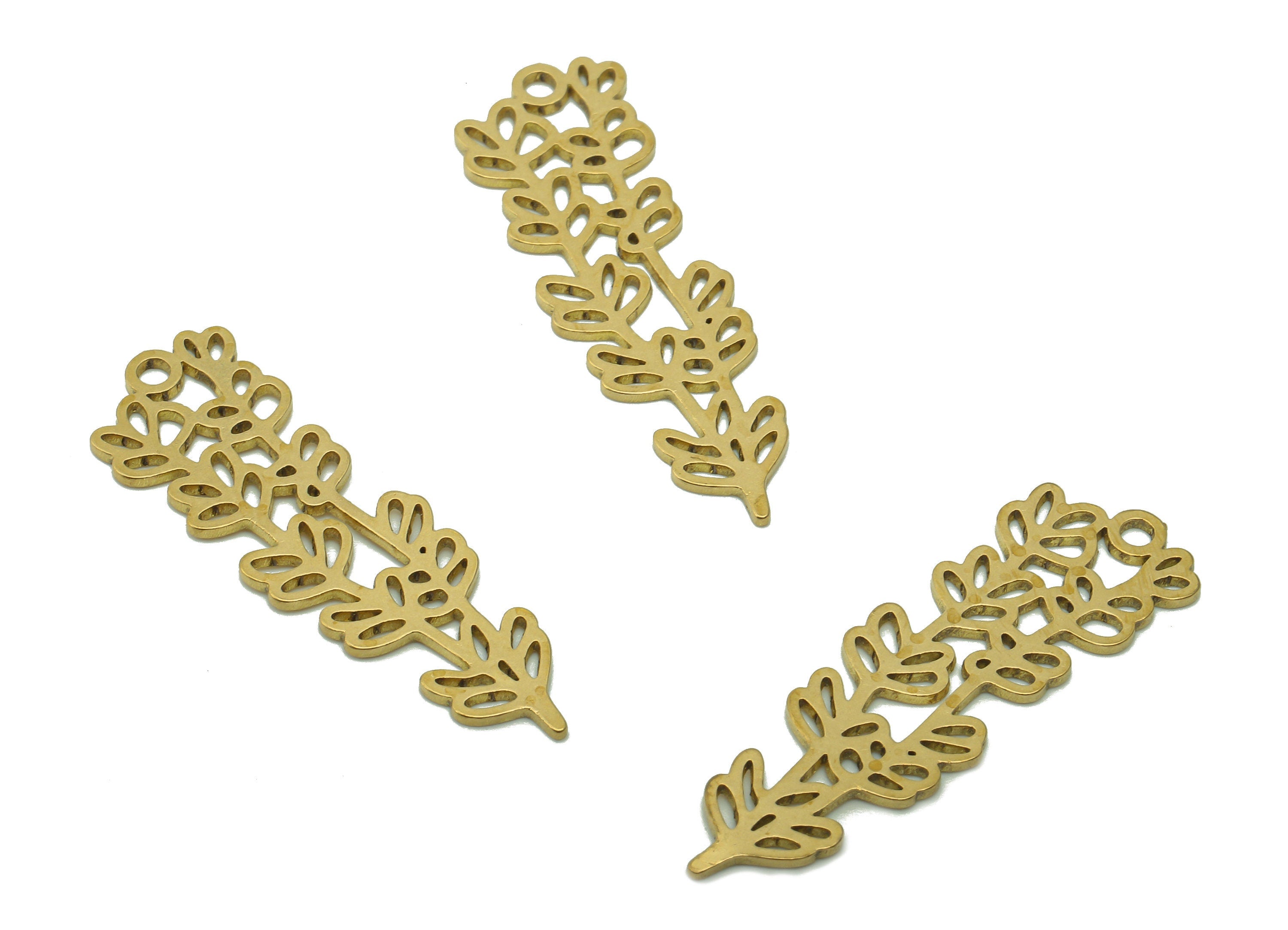 Brass Leaves Earring Charms - Raw Brass Plant Cutout Earring - Botanical Pendant With Loop - Leaf Branch Charm - 33.9x10.9x0.8mm - PPA6328 - DOMEDBAZAAR