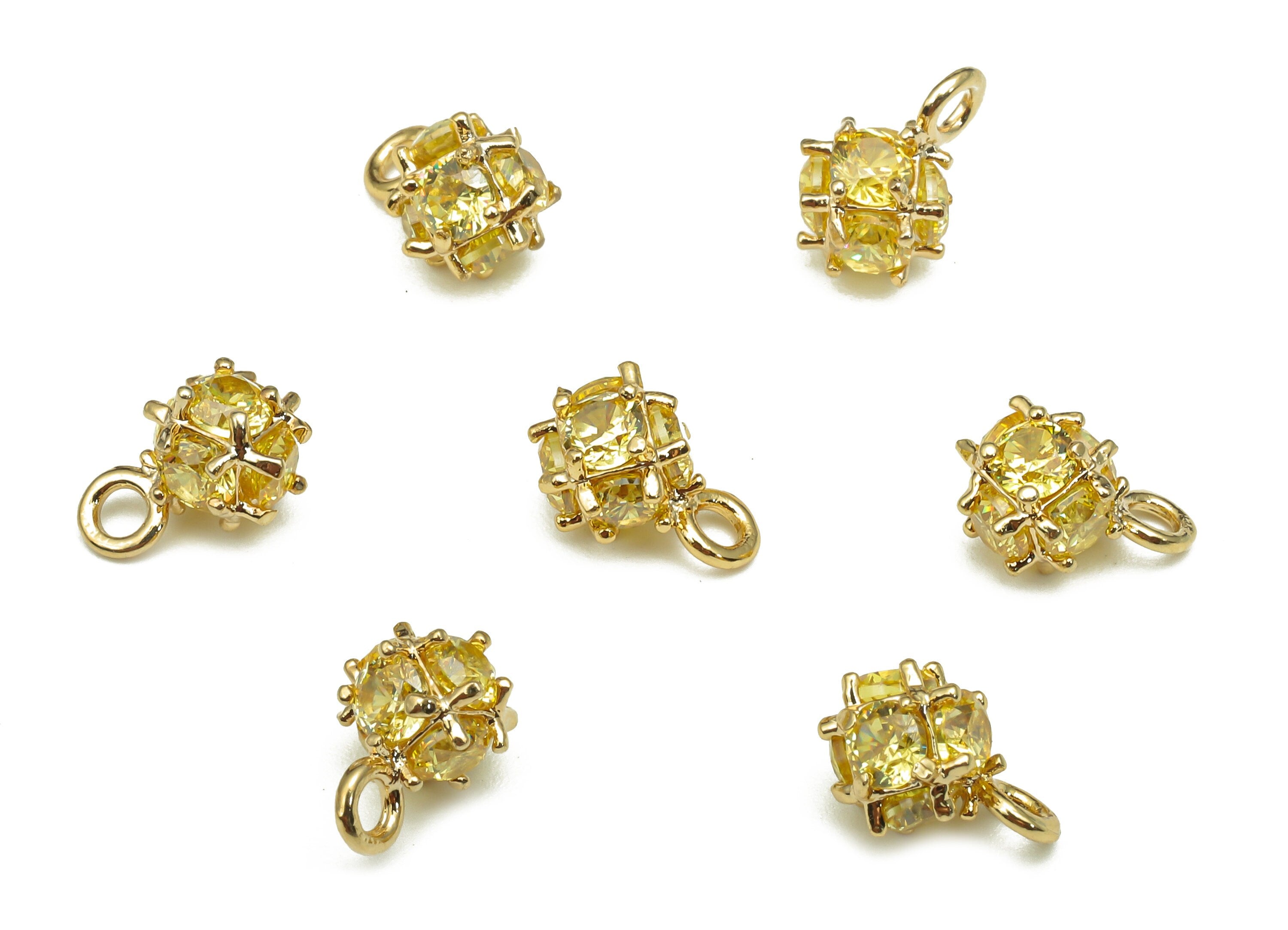 Brass Mini Pineapple Earring Charm - Yellow Zircon Fruit Charm - Figure Pendant With Loop - 18K Real Gold Plating - 9.2x6x6mm - RGP5279 - DOMEDBAZAAR